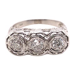 18kt Art Deco 3-Stone Diamond Engagement Ring