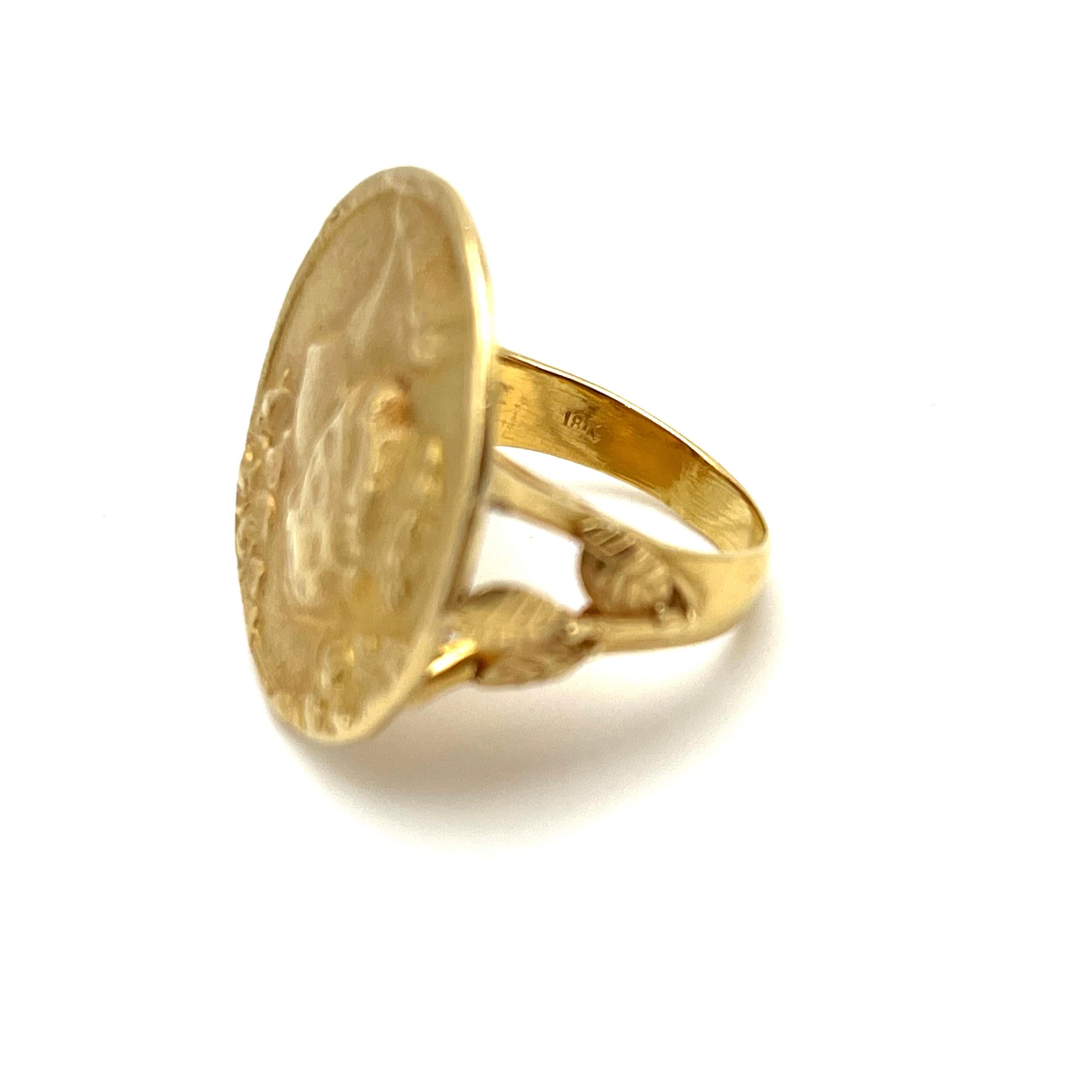 18KT Art Nouveau Inspired Coin Ring In Good Condition In Lynchburg, VA