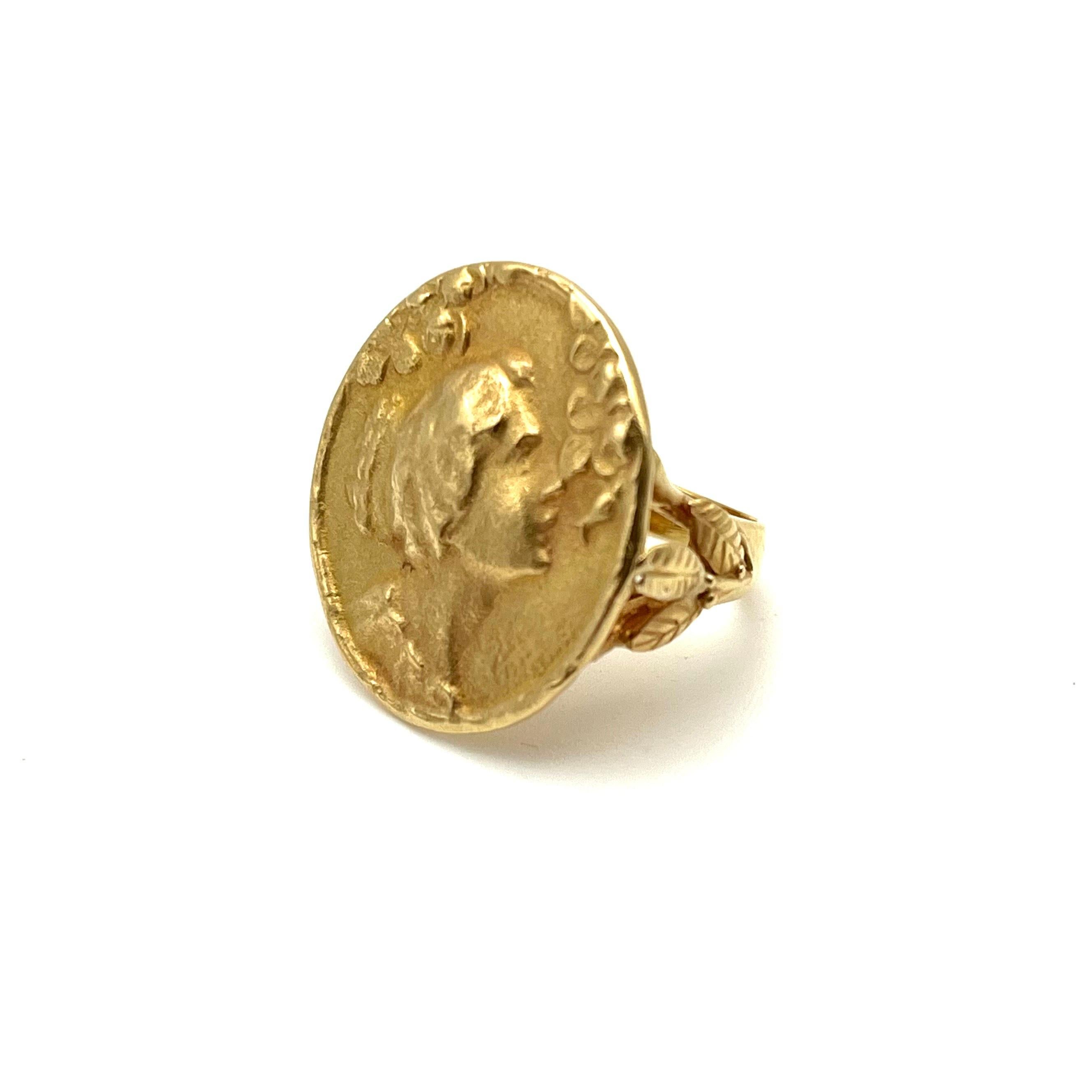 18KT Art Nouveau Inspired Coin Ring 3