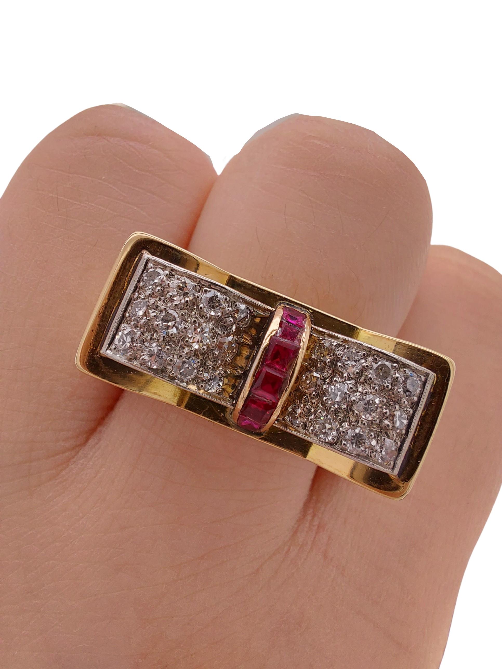 18kt BI Colour Gold Vintage 1940' Ring with Ruby's & 1ct Brilliant Cut Diamonds 2
