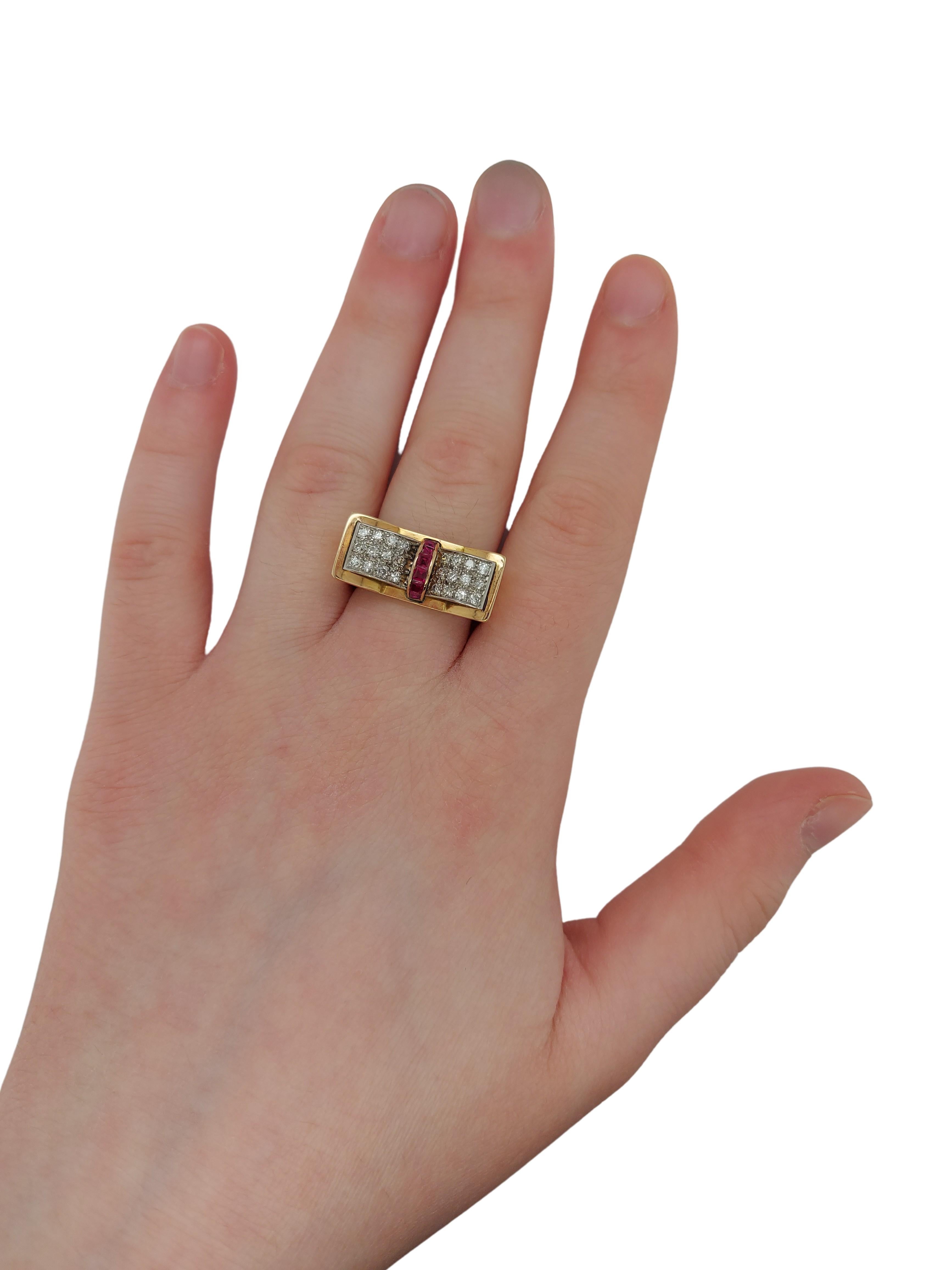 18kt BI Colour Gold Vintage 1940' Ring with Ruby's & 1ct Brilliant Cut Diamonds 3