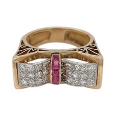 18kt BI Colour Gold Vintage 1940
 Ring with Ruby
s 
1ct Brilliant Cut Diamonds