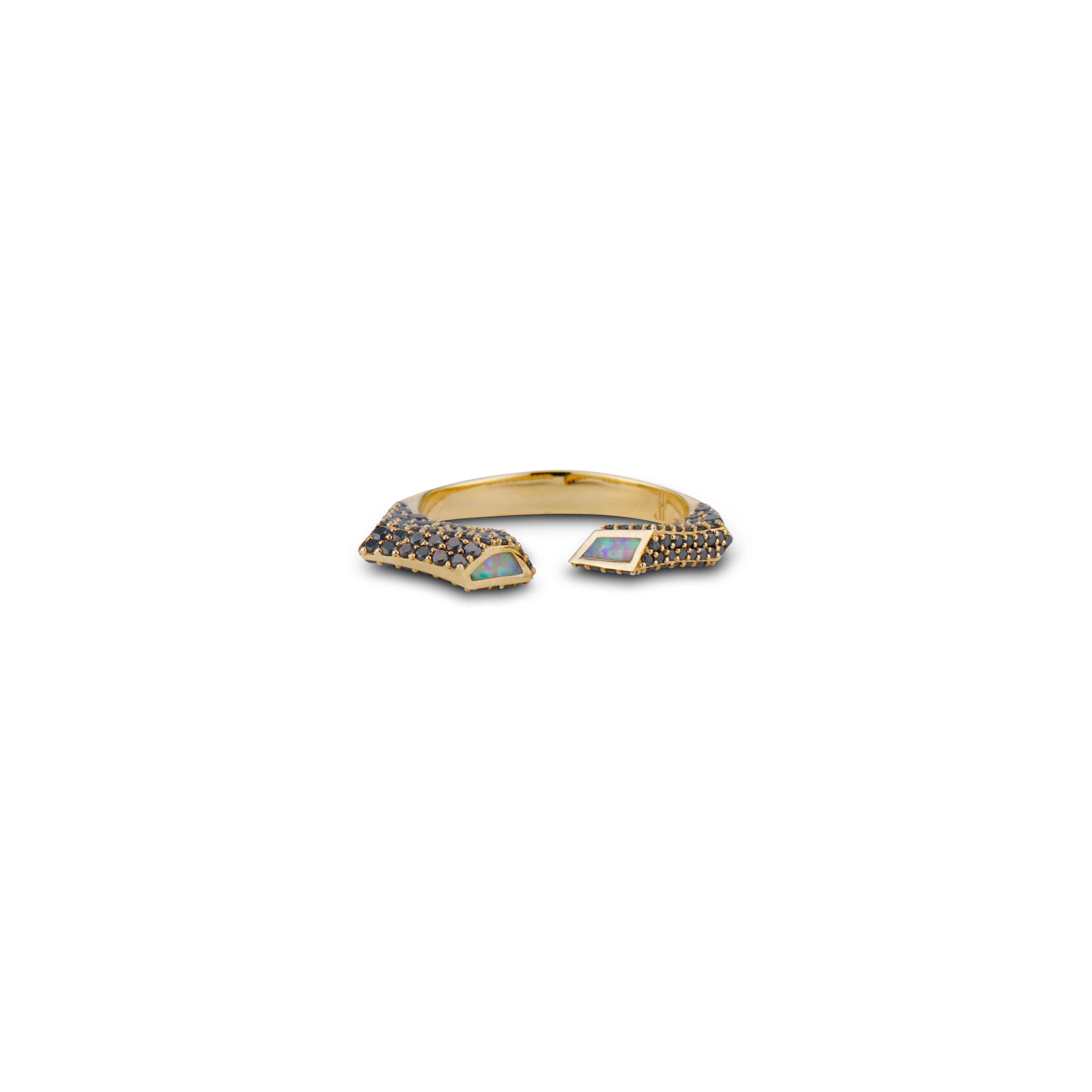 Round Cut JV Insardi 18kt Black Diamond and Opal Ring