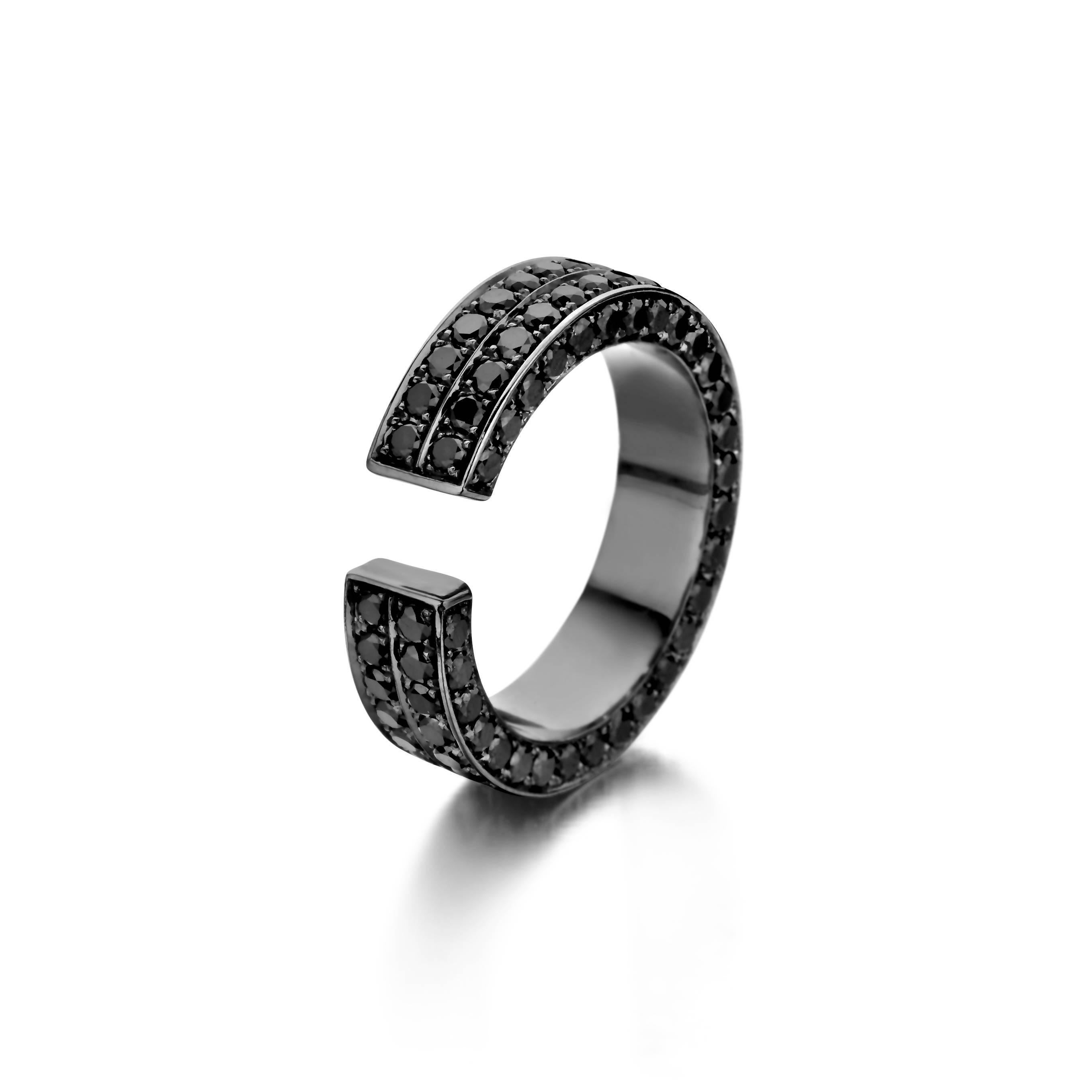 The BRUTE 18-karat gold ring has the appearance of two styles stacked together. Expertly handset with black diamonds, this piece is sure to make a refined statement. Wear yours solo.

Black, Natural Diamond 
Total Carat Weight: 2.5ct 

Certified by