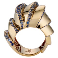 JV Insardi 18kt Blauer Saphir Pave Cocktail-Ring mit Pavé