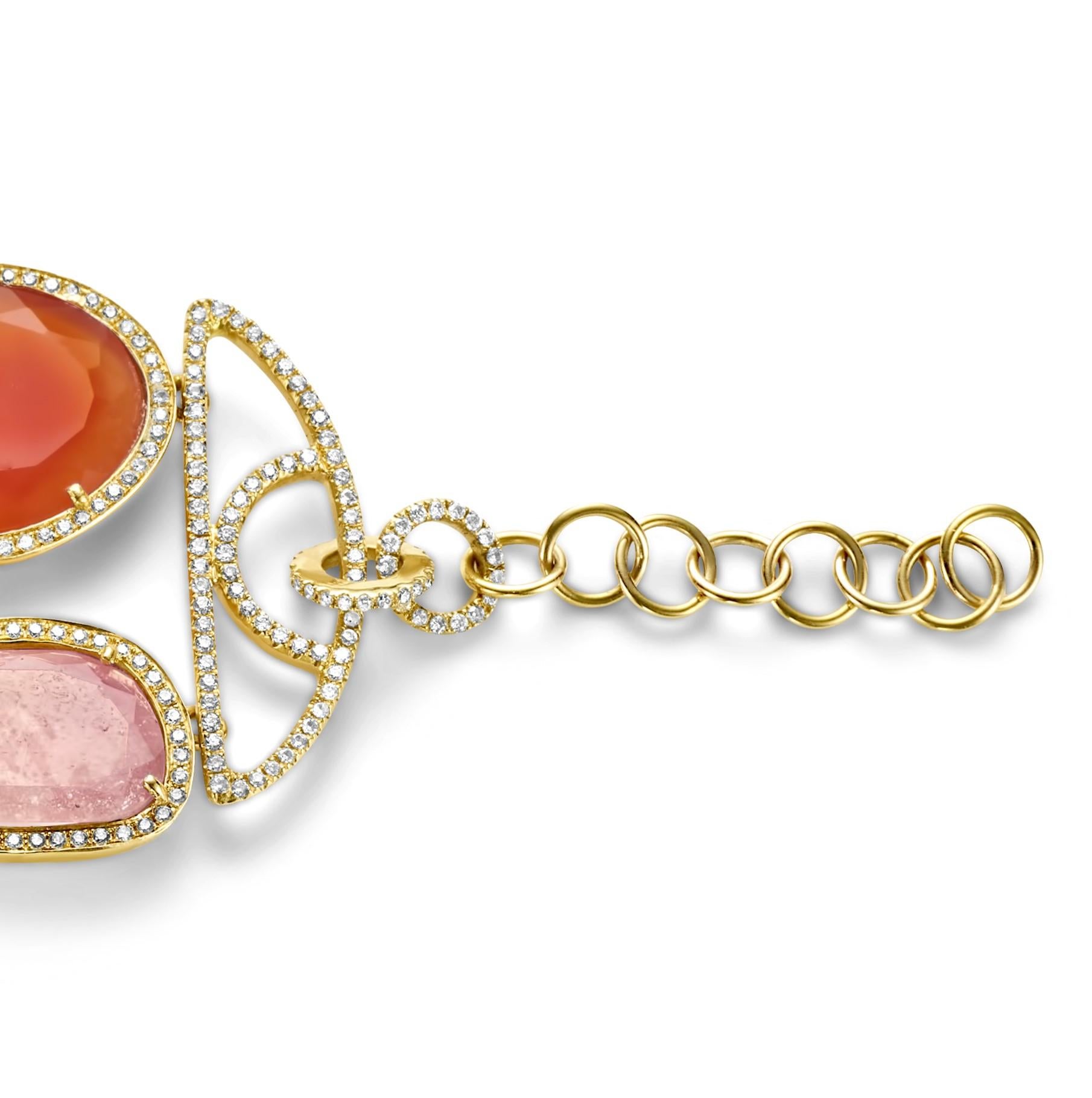 Brilliant Cut 18Kt Bracelet with 78.27ct. Rubellite & Semi Precious Stones, Pearls & Diamonds For Sale