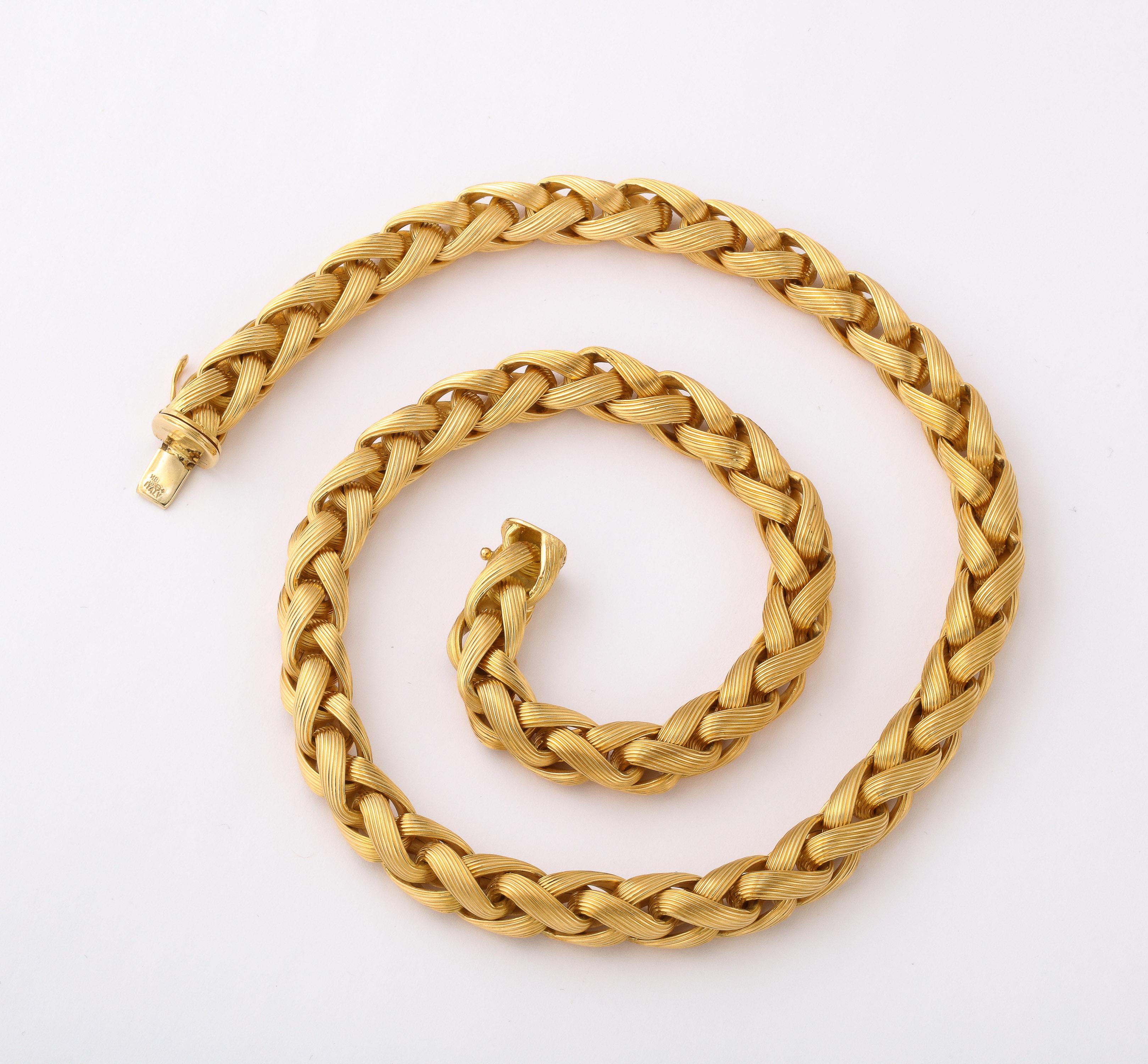 Women's 18 Karat Braided Link Necklace W Striated Links For Sale