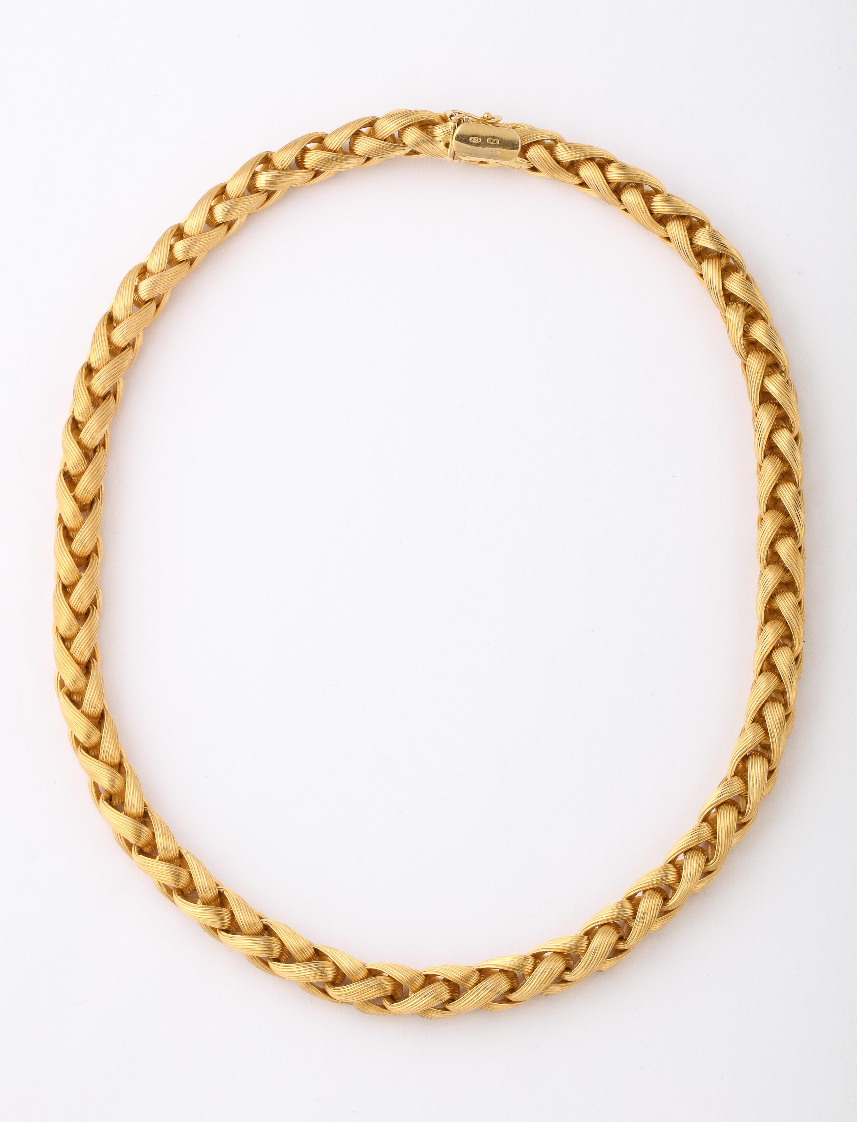 18 Karat Braided Link Necklace W Striated Links For Sale 3