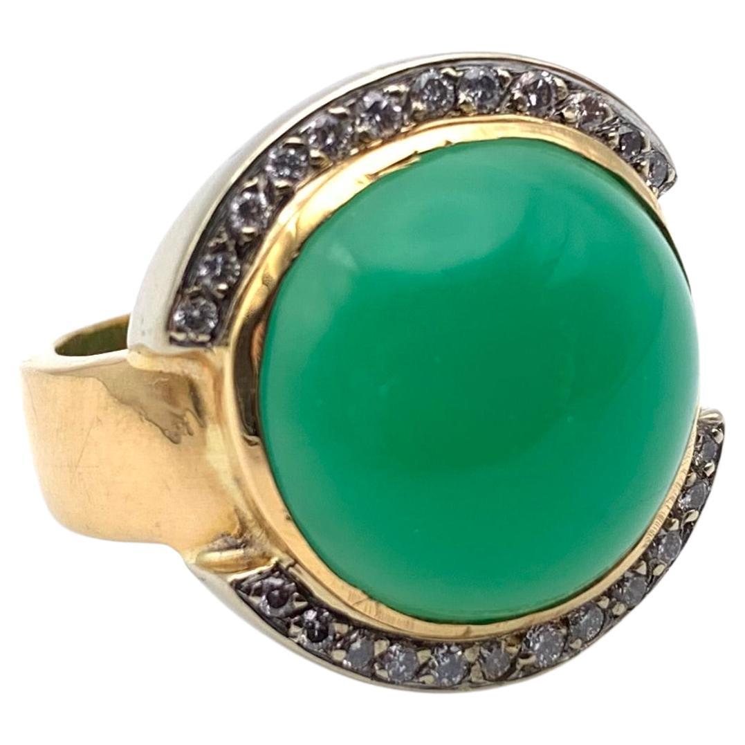 18KT Cabochon Chrysoprase and Diamond Ring