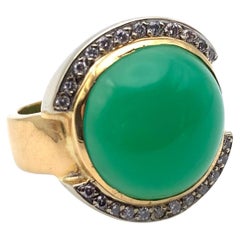 18KT Cabochon Chrysoprase and Diamond Ring