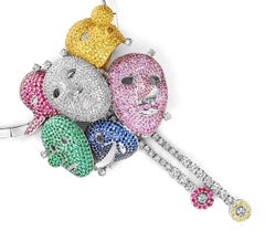 Collier masque unique coloré de 18 carats inspiré du peintre James Ansor