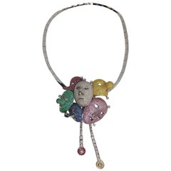 18kt Colorful Unique Face Mask Necklace Inspired by Artist Painter James Ansor