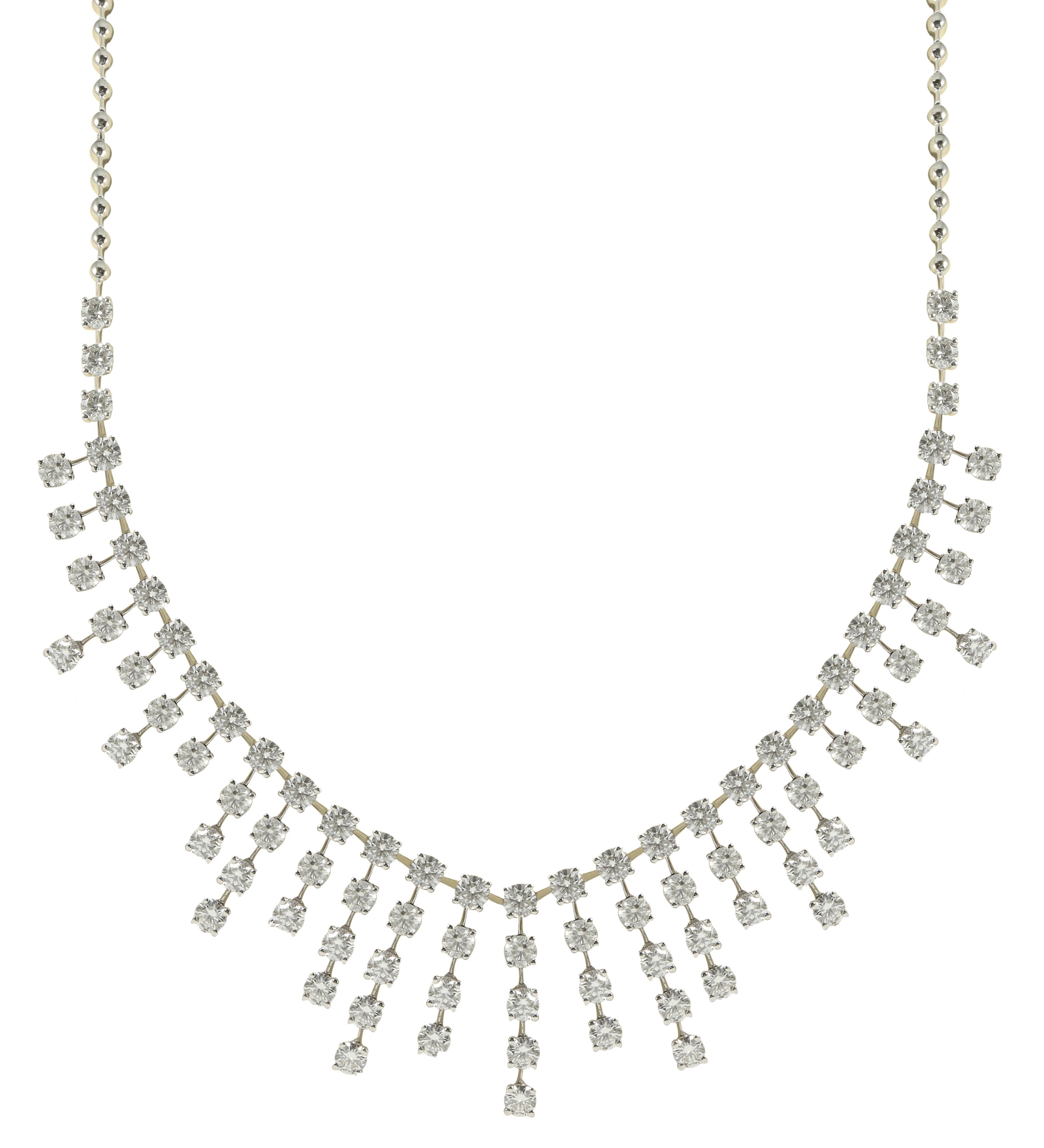 Modern 18kt Custom White Gold Fashion Necklace Featuring 15.84 cts of round diamonds For Sale