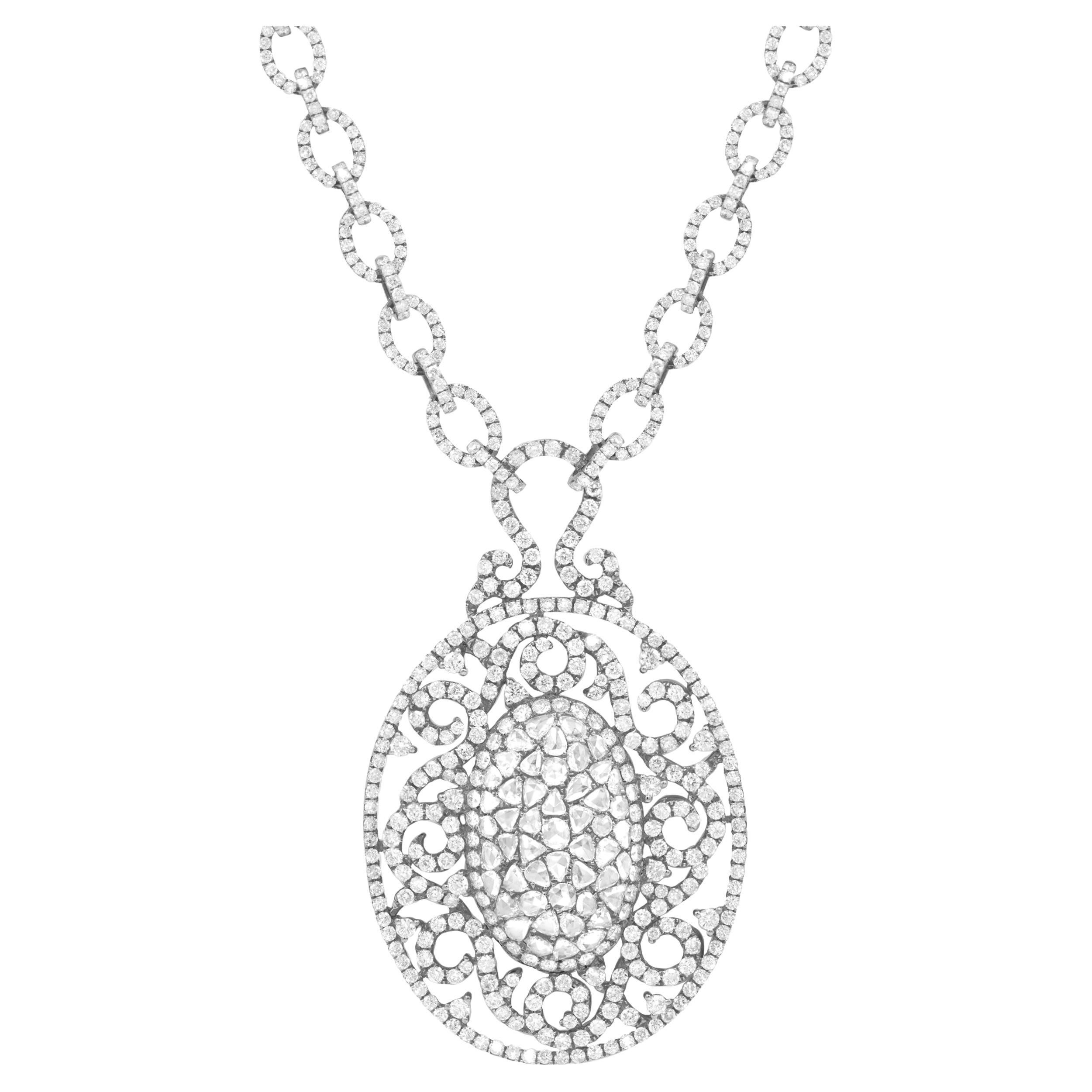 18kt  Custom White Gold Pendant Containing 12.00 cts of Rose Cut Diamonds For Sale