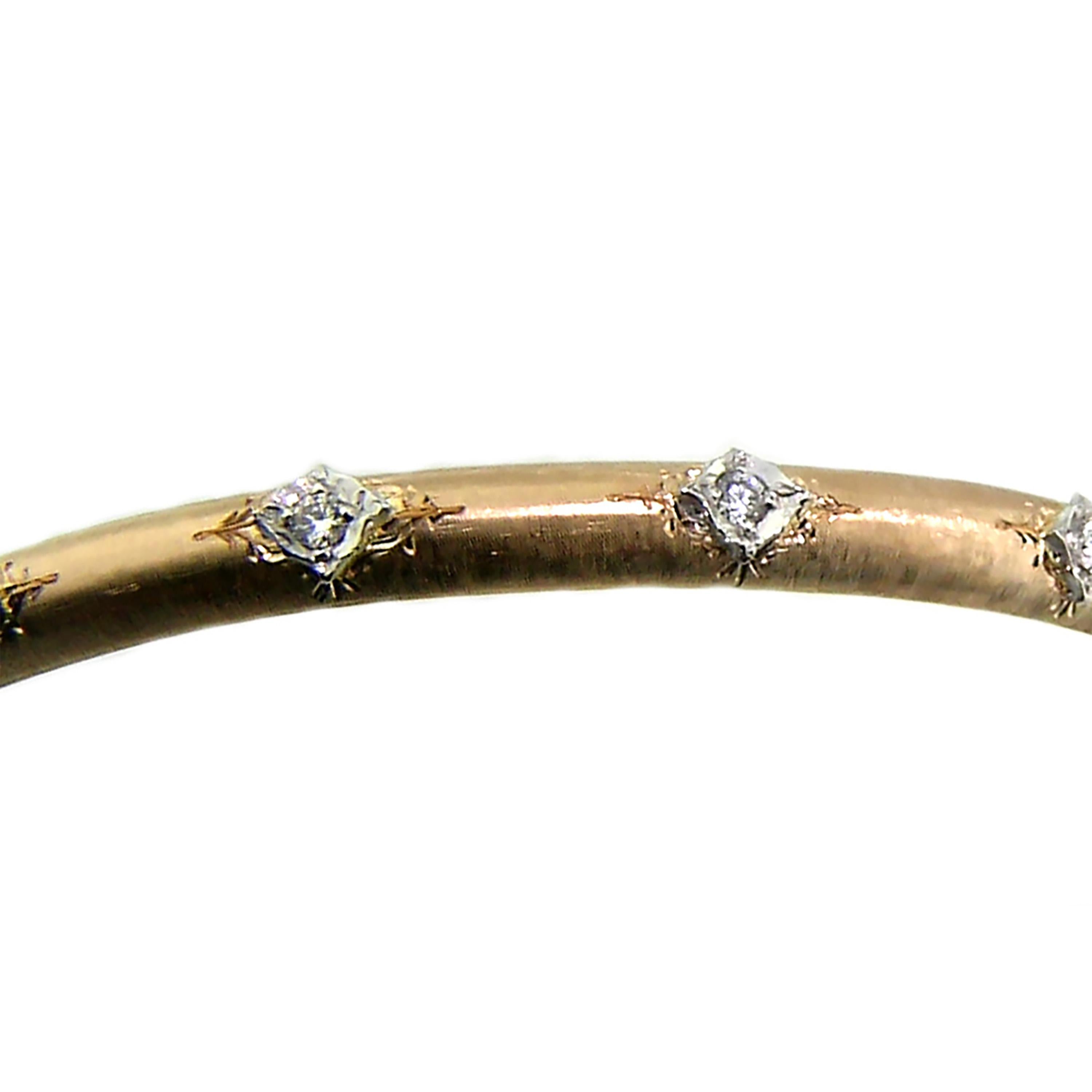 18kt & Diamond Andrea Bangle in Rose, Handmade and Engraved in Florence, Italy In New Condition In Logan, UT
