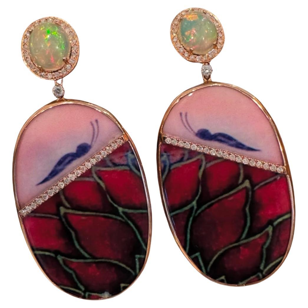 18kt, diamond, bakelite and enamel earrings