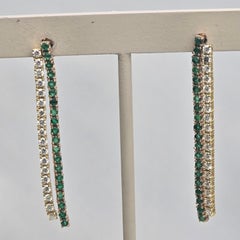 18KT Diamond & Emerald drop earrings two tone gold