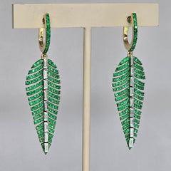 18KT Diamond & Emerald drop earrings two tone gold