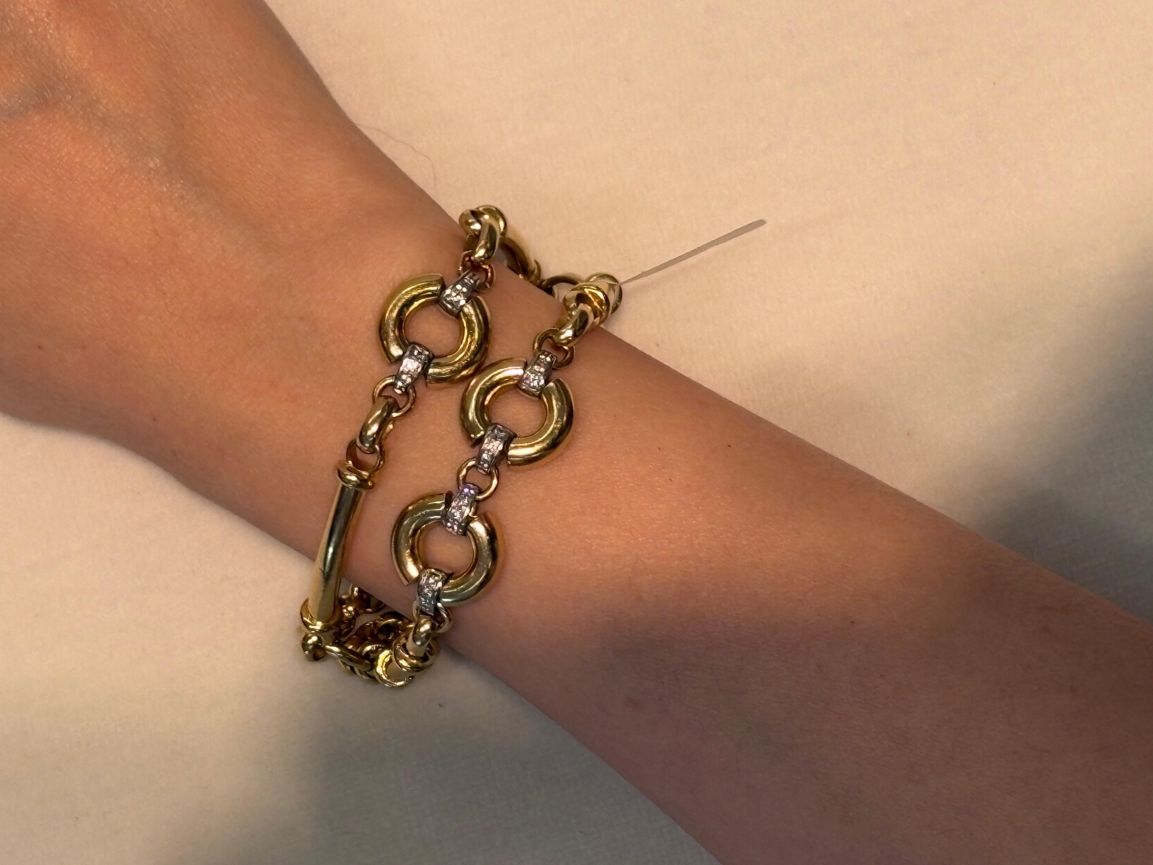 18KT Double Bracelet, Italy, 48.36g, .50TDW, Yellow Gold For Sale 7