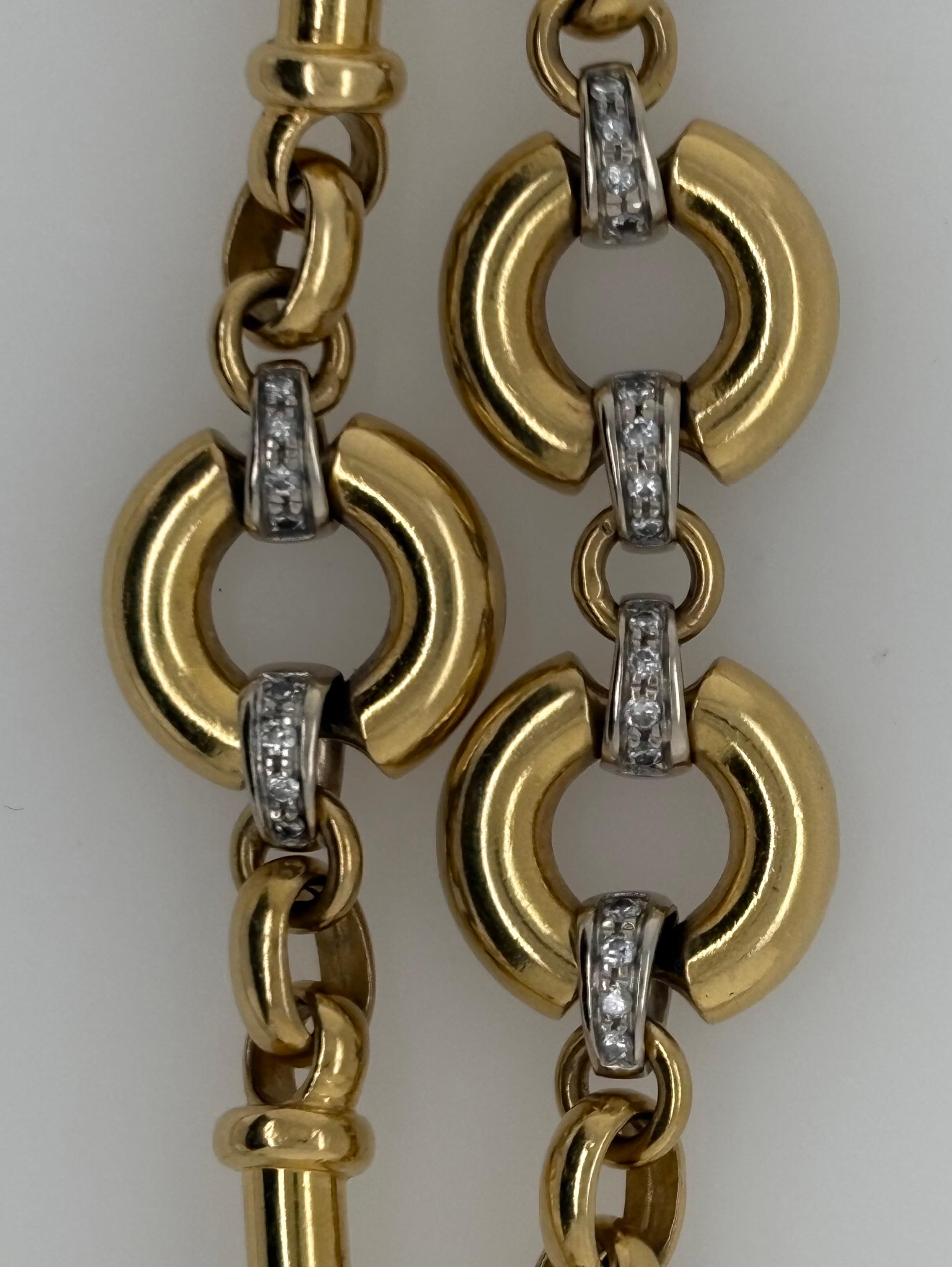 Women's or Men's 18KT Double Bracelet, Italy, 48.36g, .50TDW, Yellow Gold For Sale