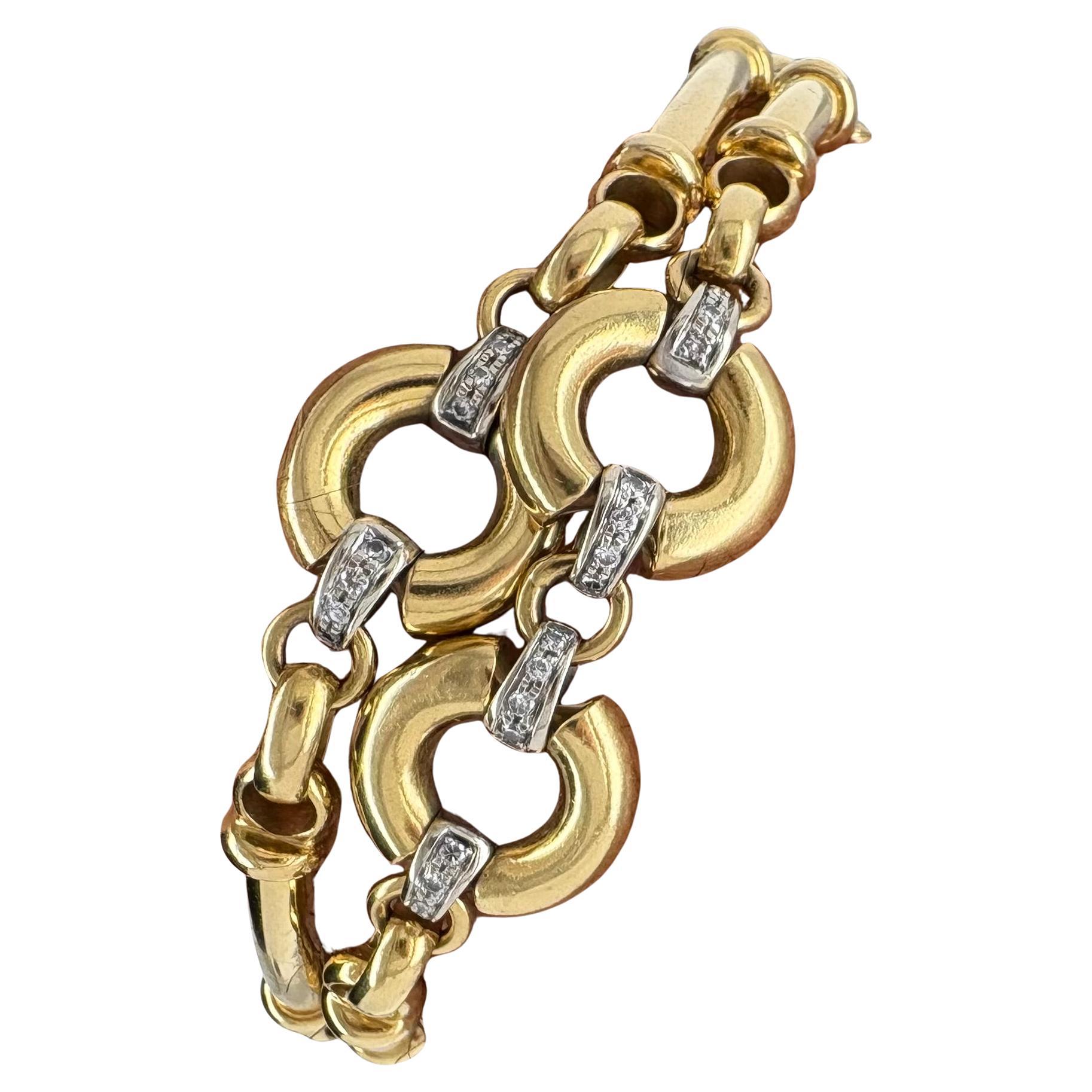 18KT Double Bracelet, Italy, 48.36g, .50TDW, Yellow Gold For Sale