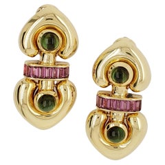 18kt Ear Clips w/ Pink & Green Tourmaline