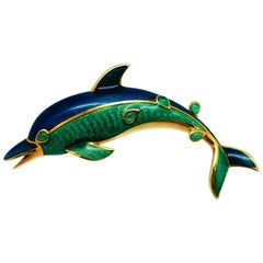 18KT Emerald & Enamel “Dolphin” Pendant/Pin