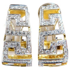 Clips d'oreilles en or 18 carats avec perles symboliques de la Grèce et diamants de 1,20 carat