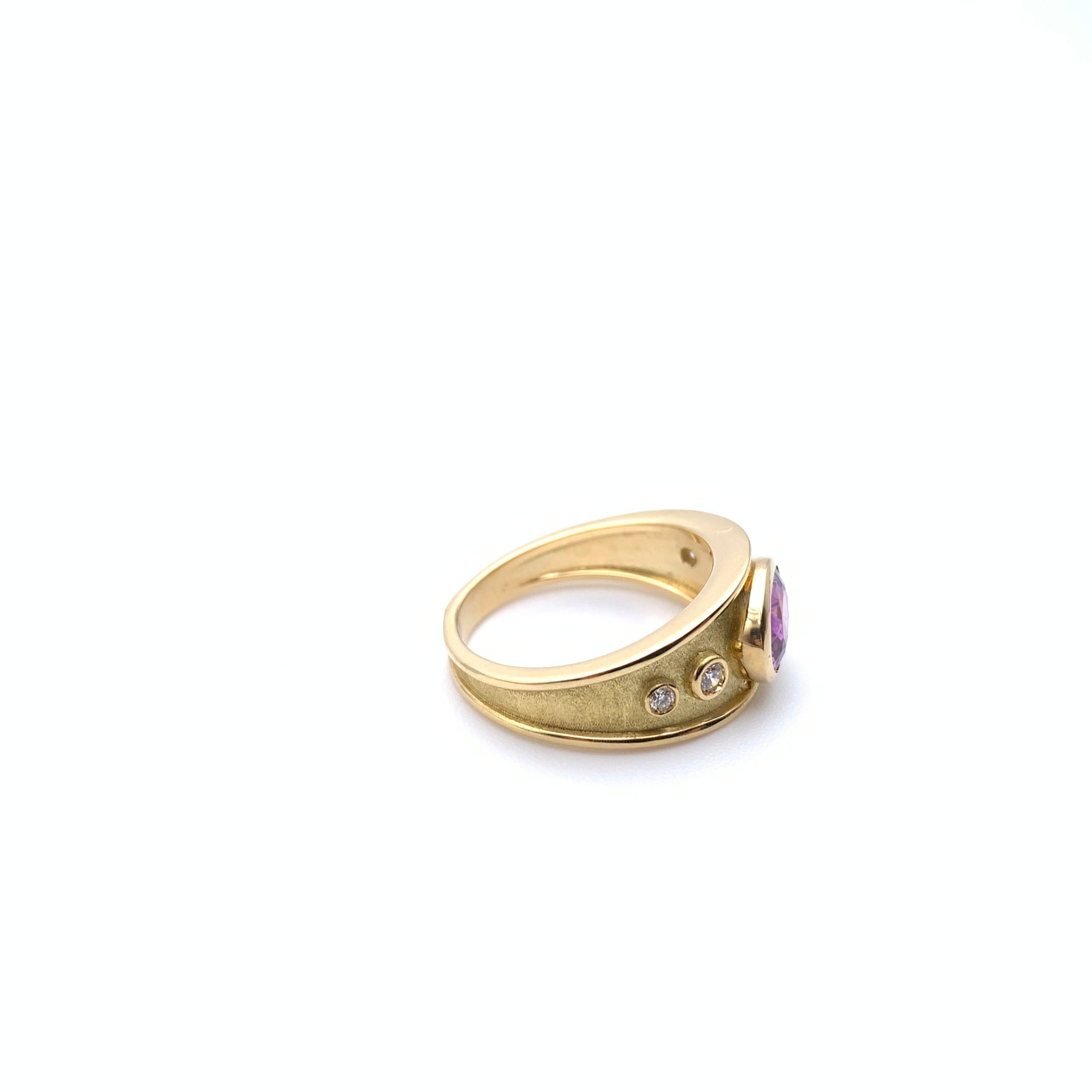Etruscan Revival 18KT Etruscan Purple Sapphire and Diamond Ring For Sale