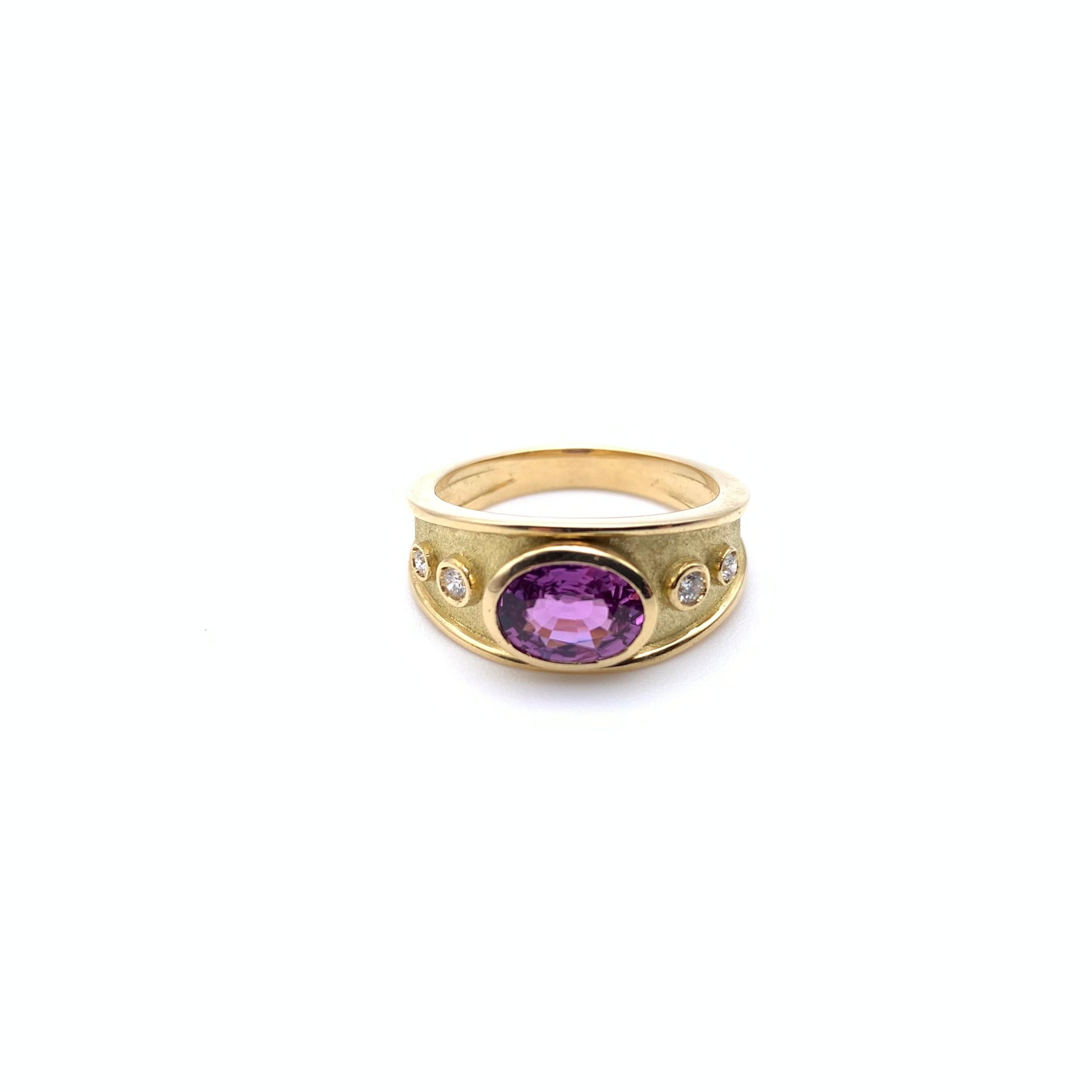 18KT Etruscan Purple Sapphire and Diamond Ring In Excellent Condition For Sale In Lynchburg, VA