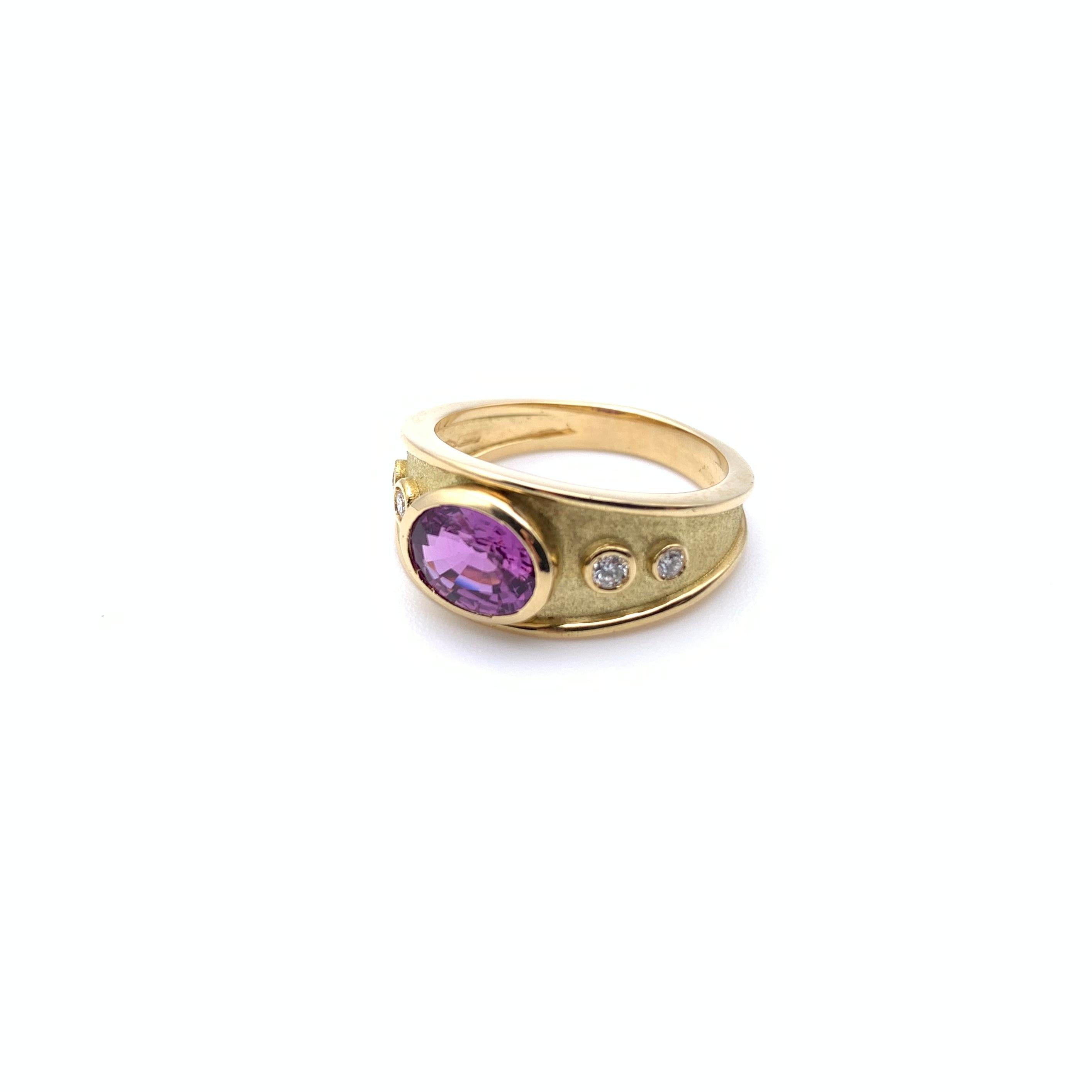 18KT Etruscan Purple Sapphire and Diamond Ring For Sale 1