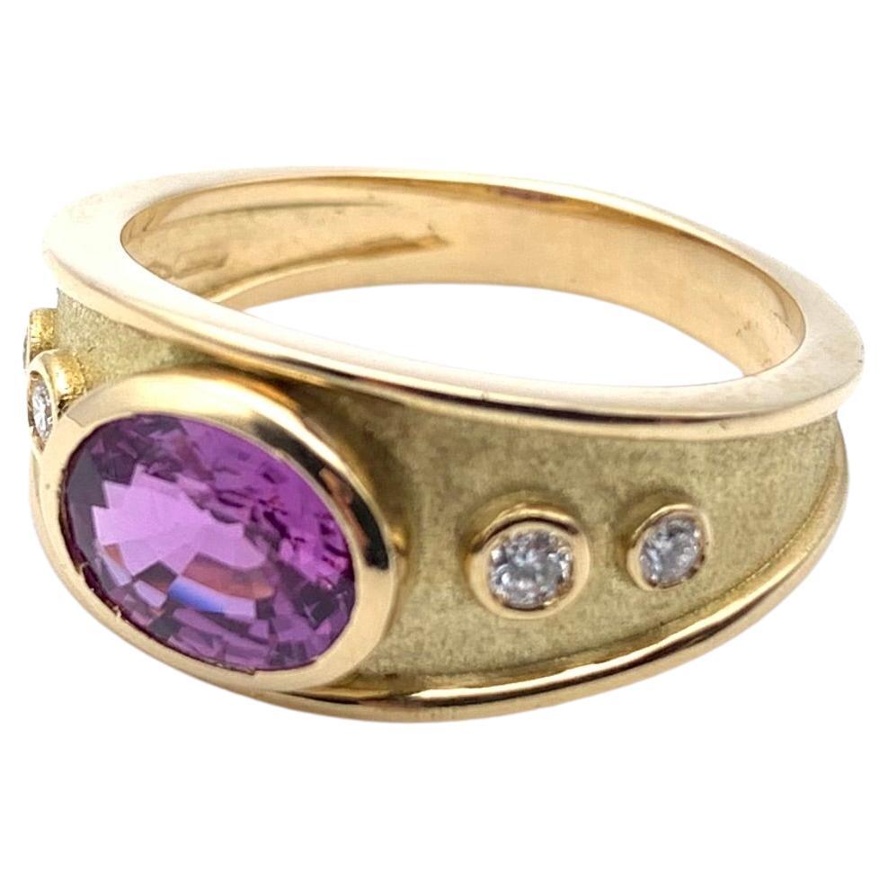 18KT Etruscan Purple Sapphire and Diamond Ring For Sale