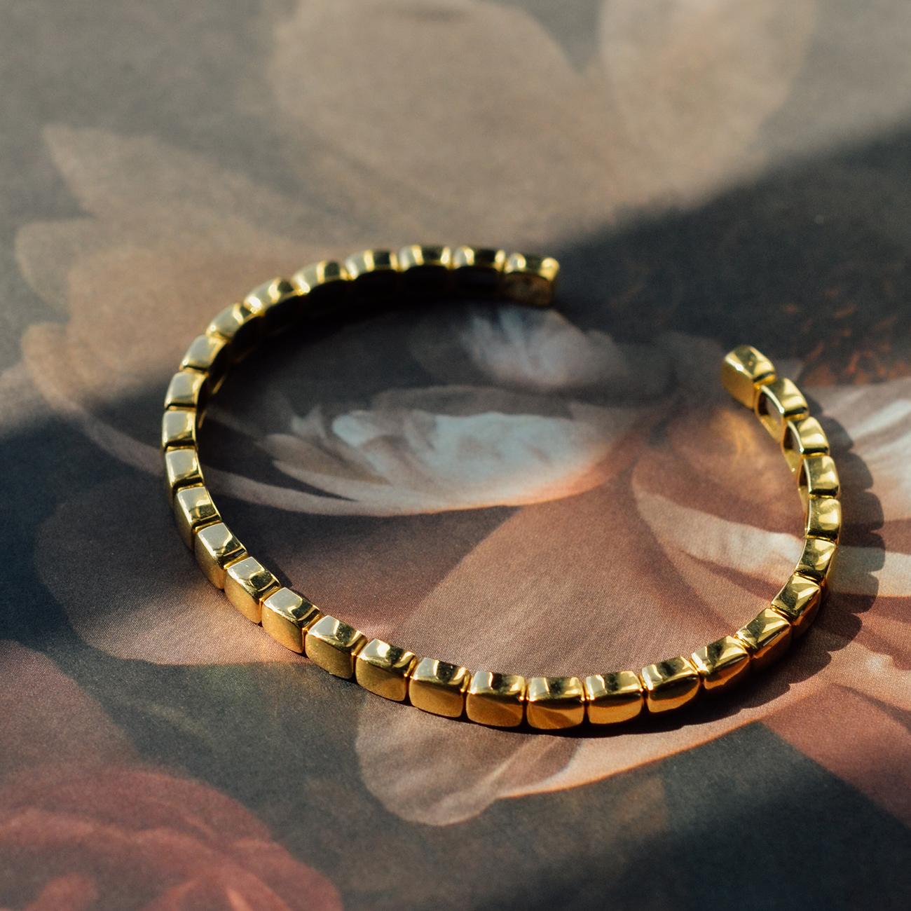 Modern 18 Karat Fairmined Ecological Rose Gold Link Cuff Tennis Bracelet For Sale