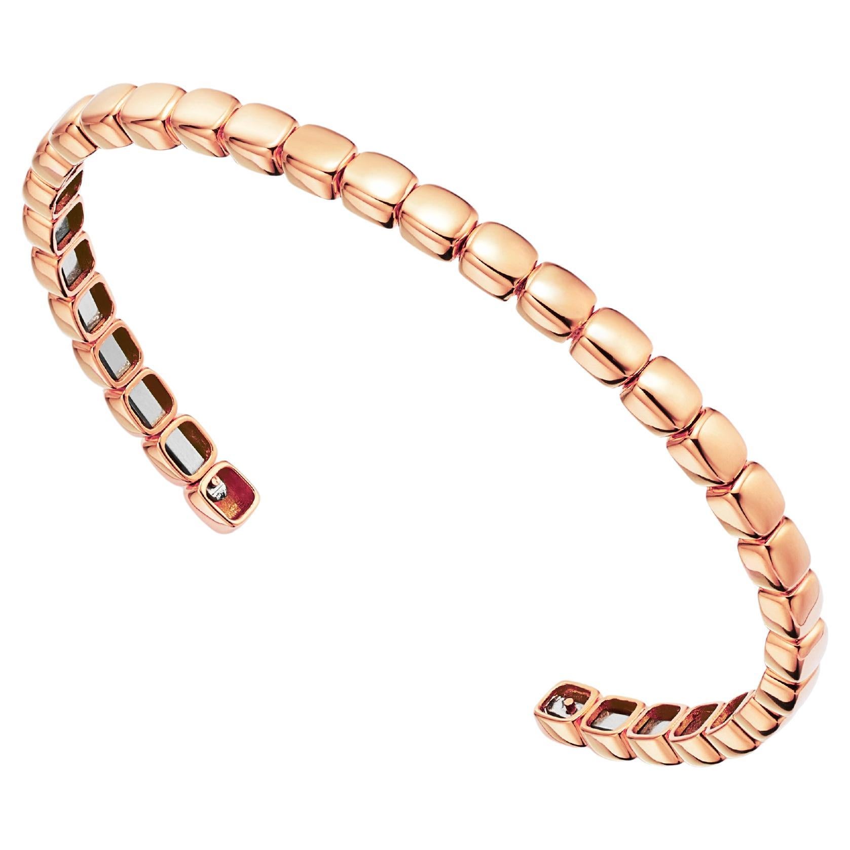 18 Karat Fairmined Ecological Rose Gold Link Cuff Tennis Bracelet For Sale