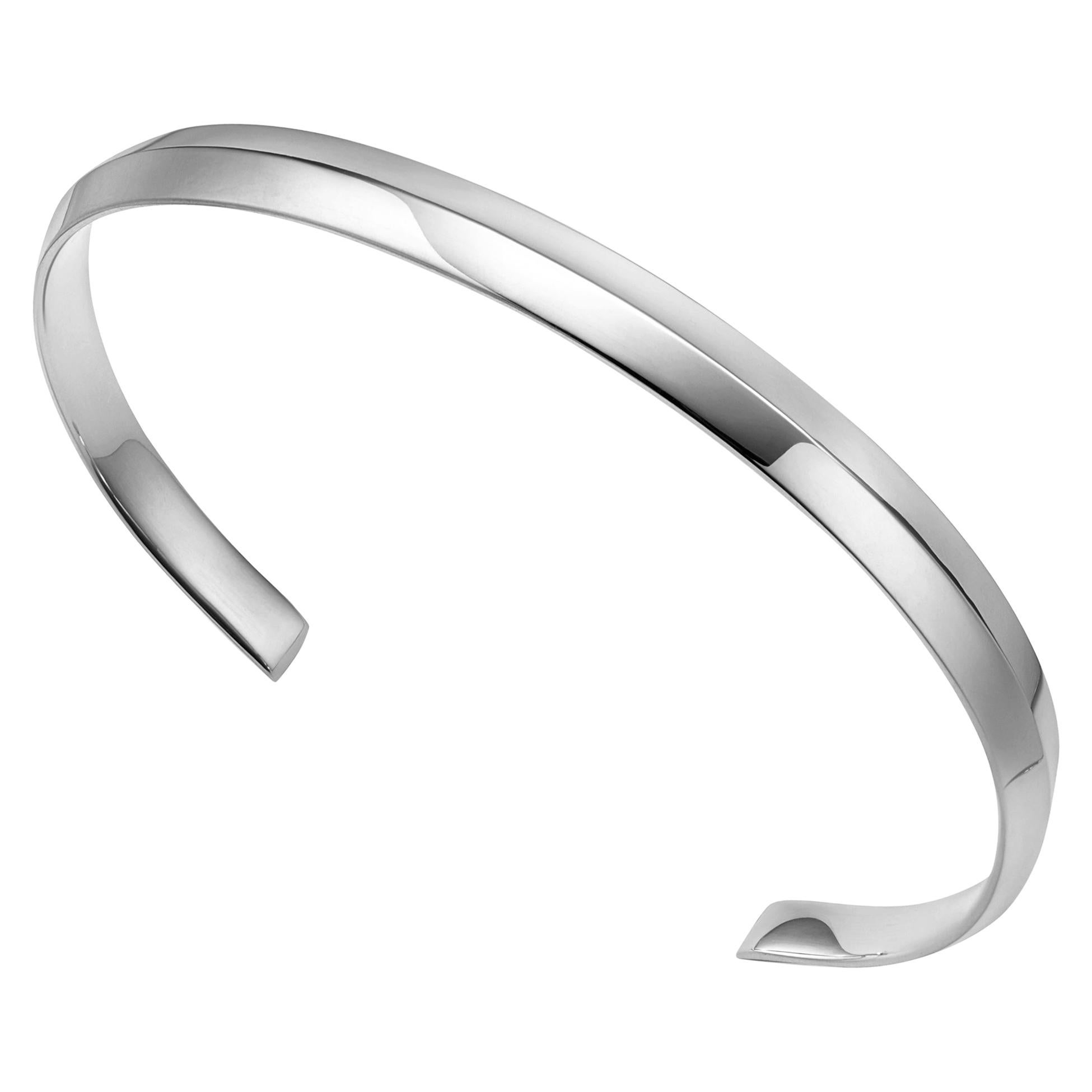 18kt Fairmined Ecological White Gold Classic Ridged Amore Cuff Bracelet For Sale