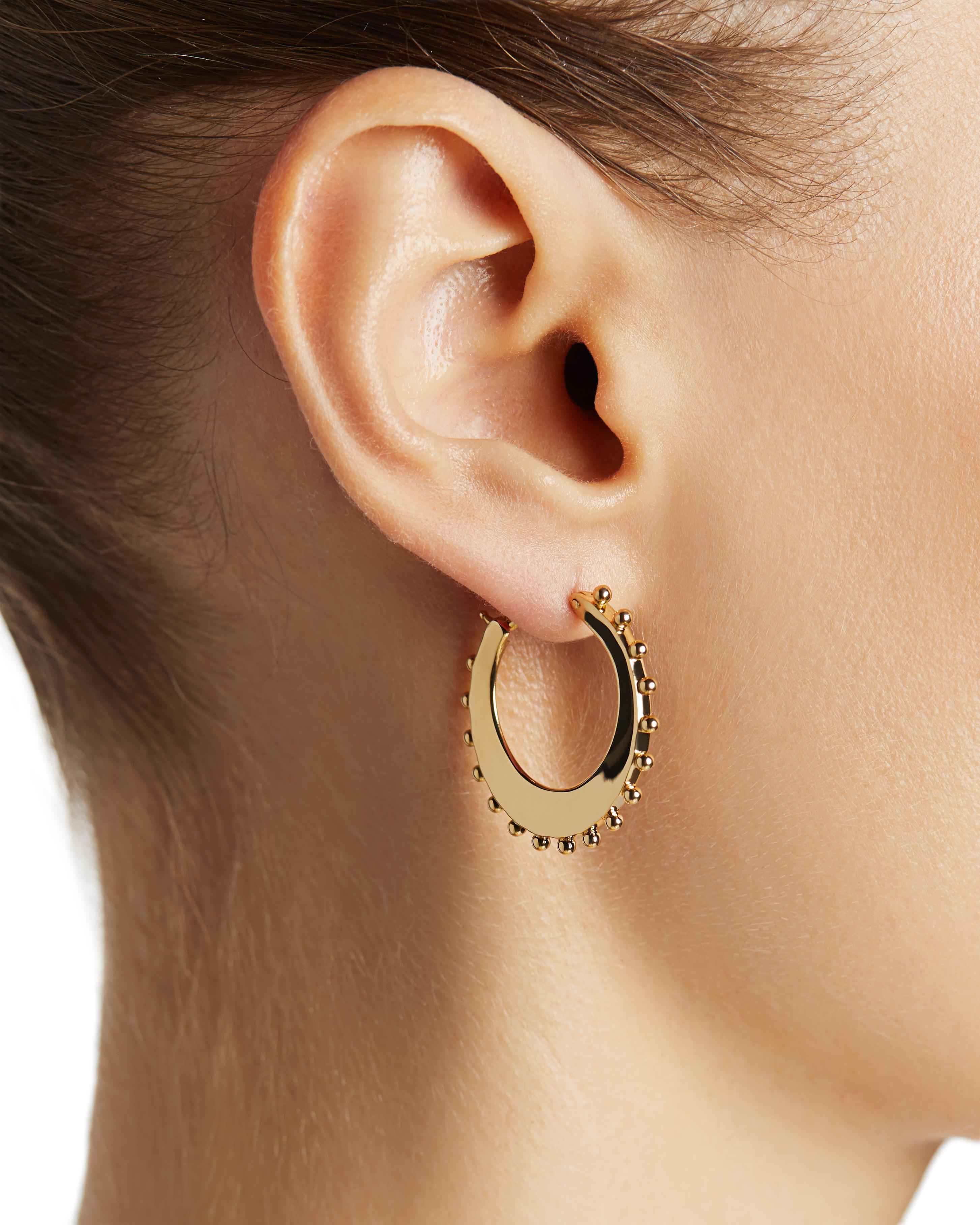 Modern 18kt Fairmined Ecological Yellow Gold Beaded Power Hoop Earrings For Sale