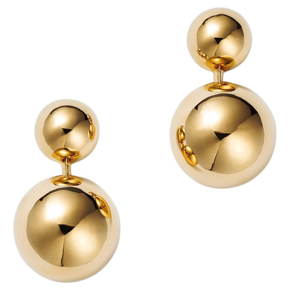 18 Karat Fairmined Ecological Yellow Gold Due Soli Ball Earrings For Sale