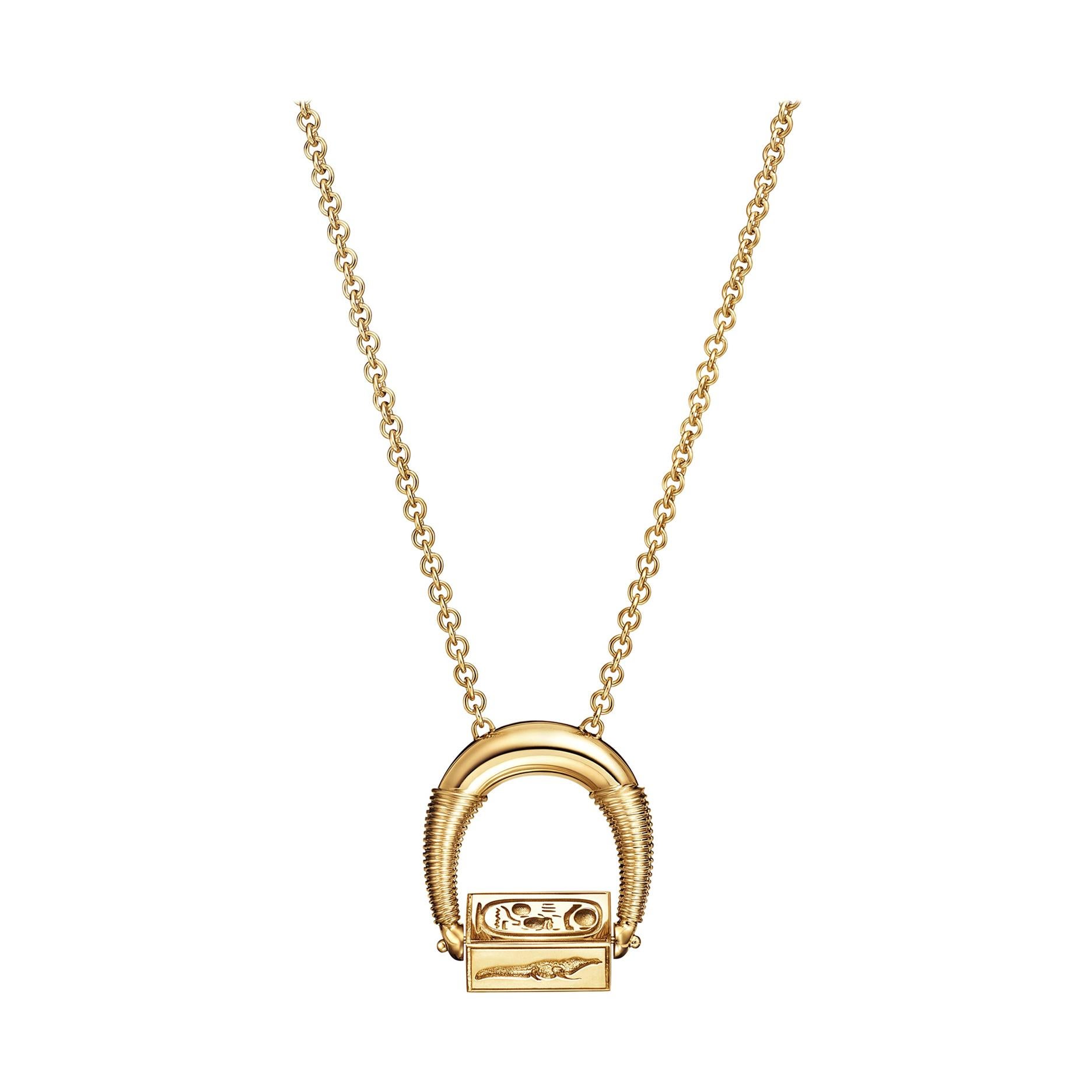 18kt Fairmined Ecological Yellow Gold Engraved Egyptian Odyssey Pendant Necklace