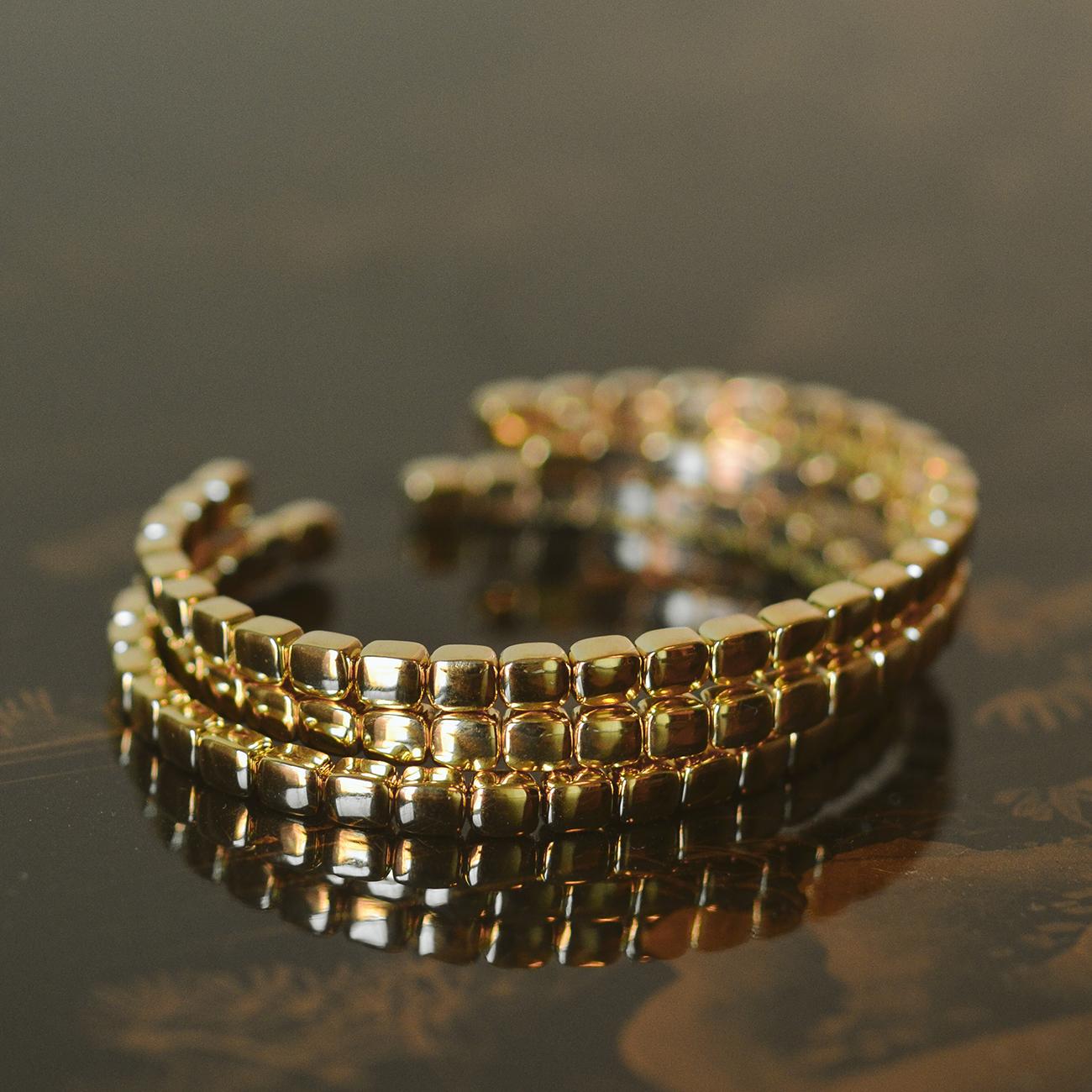 Women's 18 Karat Fairmined Ecological Yellow Gold LINK Cuff Tennis Bracelet For Sale
