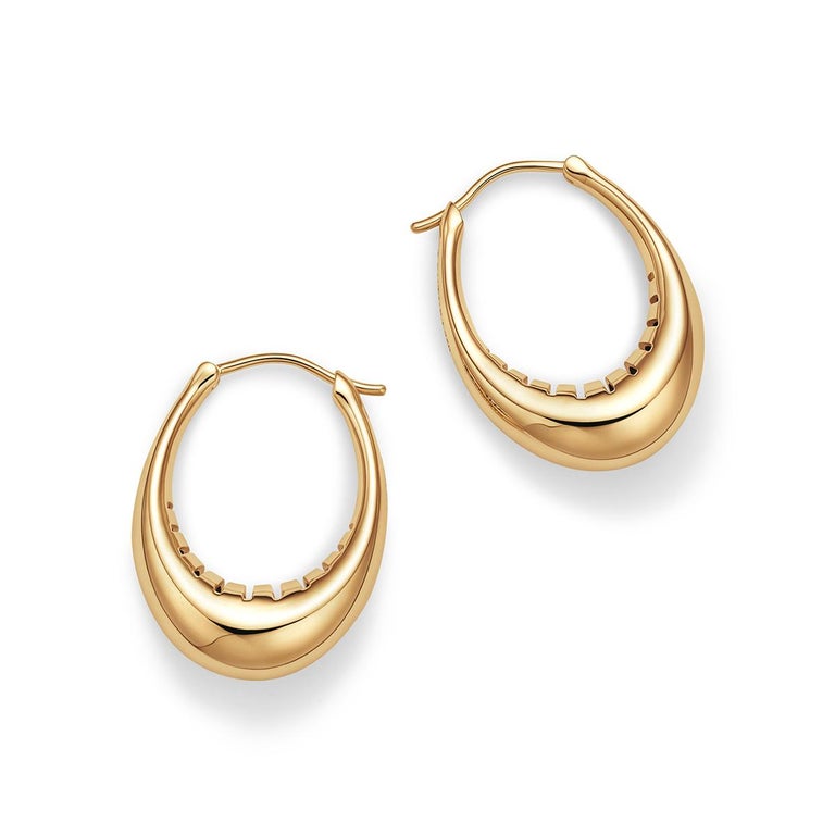 Modern 18kt Fairmined Ecological Yellow Gold Oval Reflective Hoops For Sale
