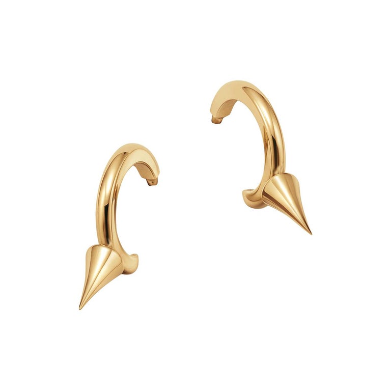 18kt Fairmined Ecological Yellow Gold Small Spike Huggie Hoop Earring For Sale
