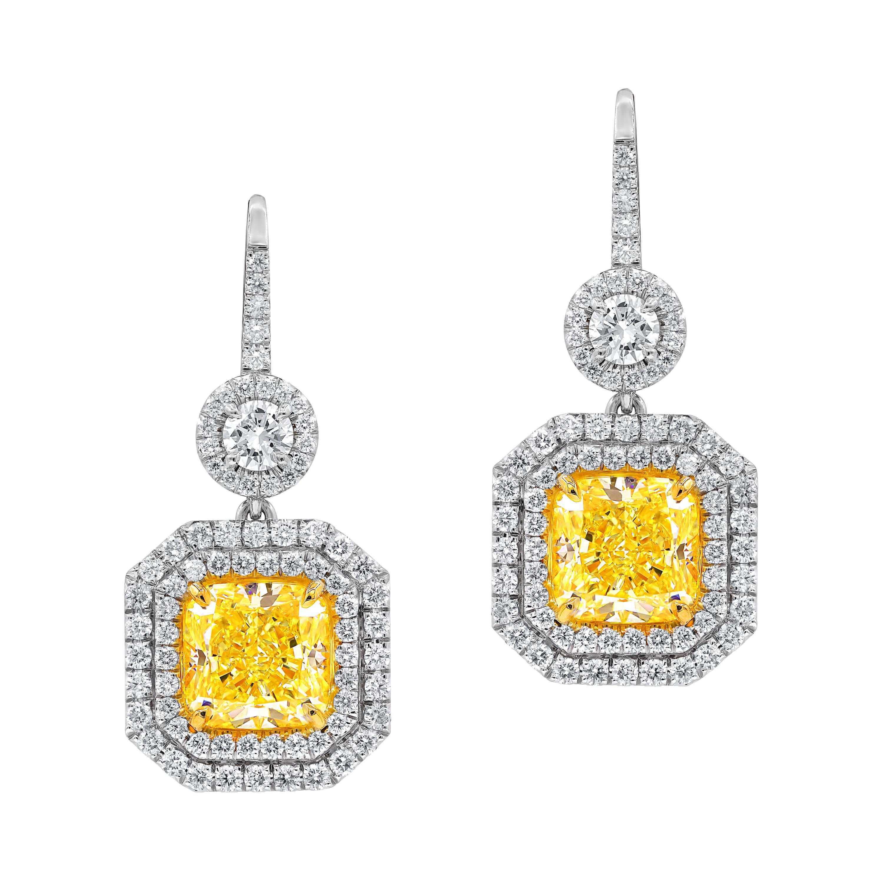 Diana M 18 kt Fancy Light GIA Certified Yellow Diamond Earrings For Sale