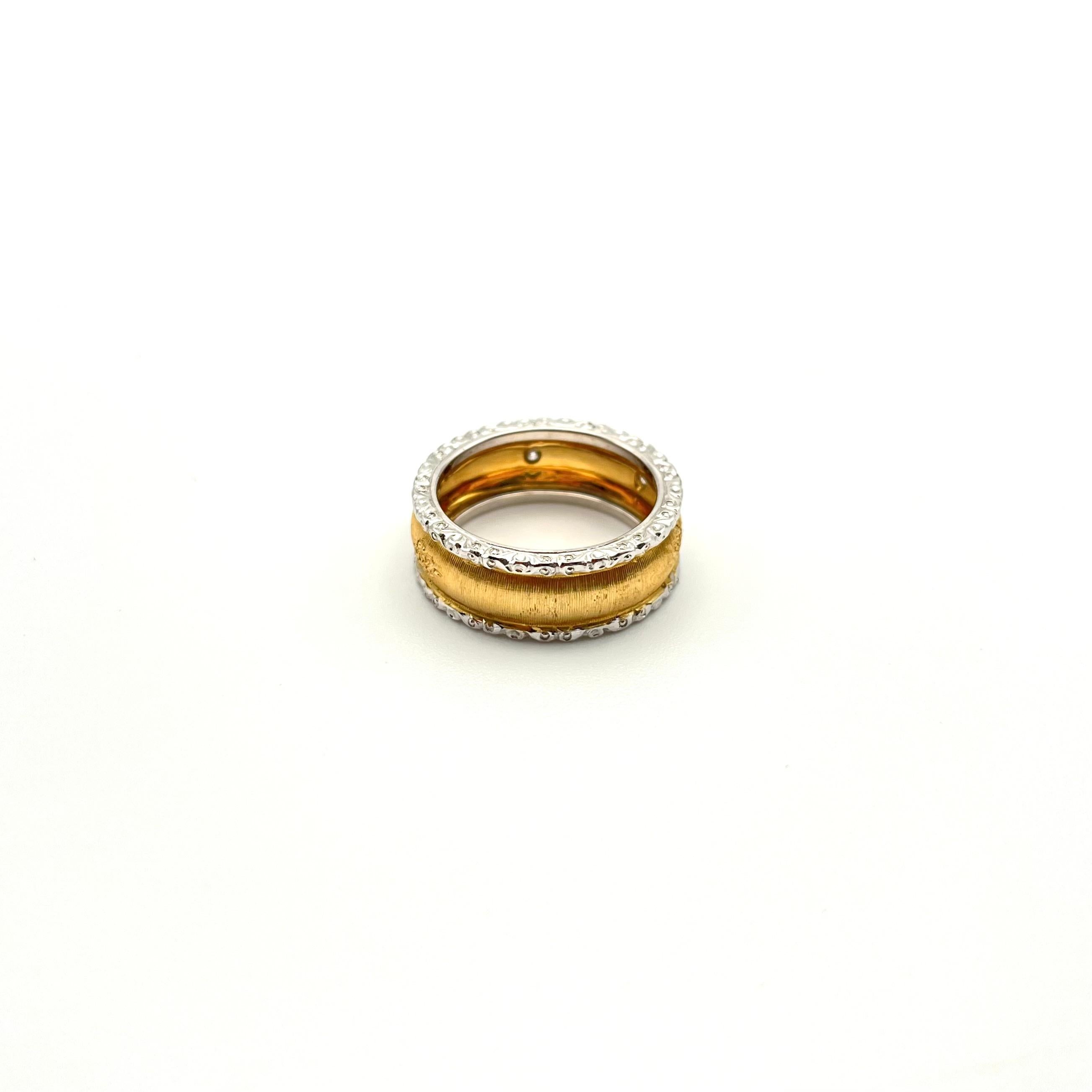 18KT Florentine Gravierte 3 Stein Band (Rundschliff)