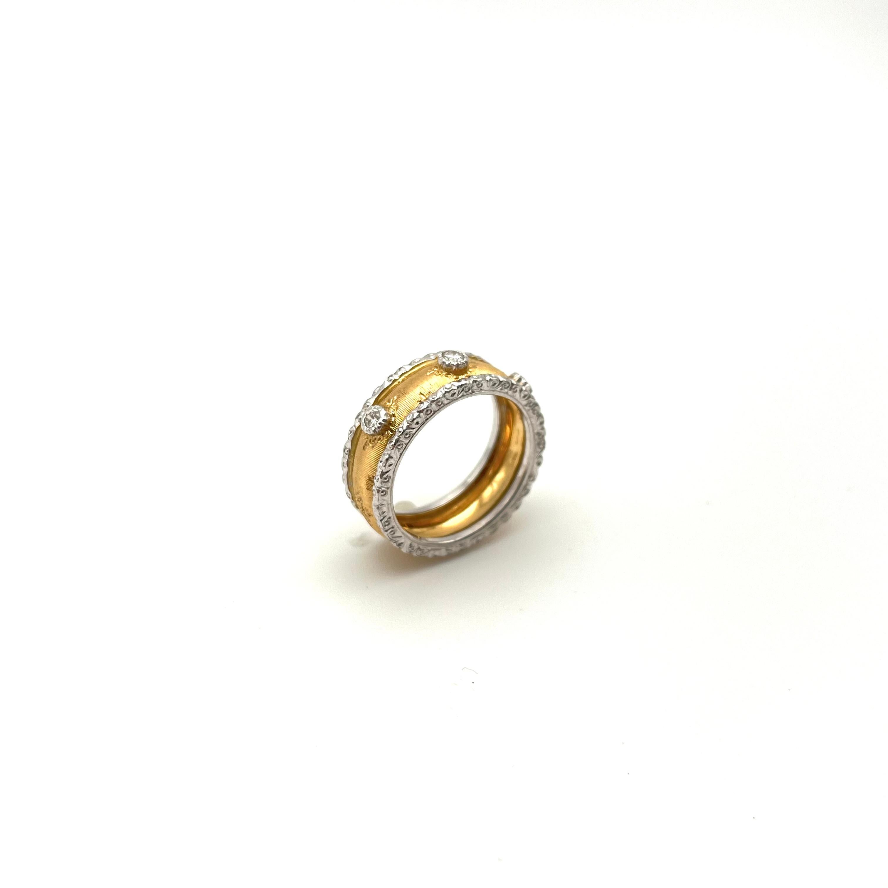 18KT Florentine Gravierte 3 Stein Band Damen