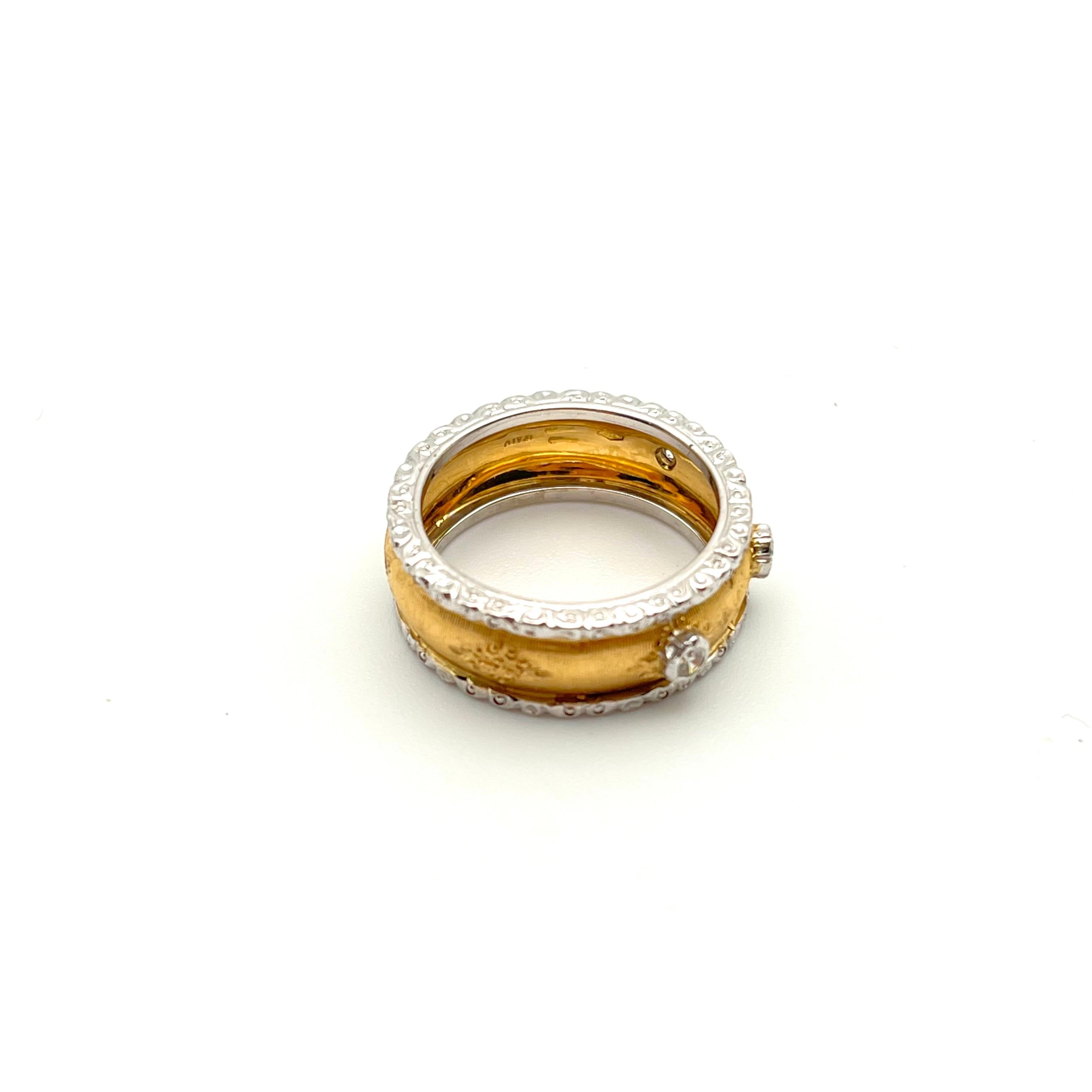 18KT Florentine Gravierte 3 Stein Band 1