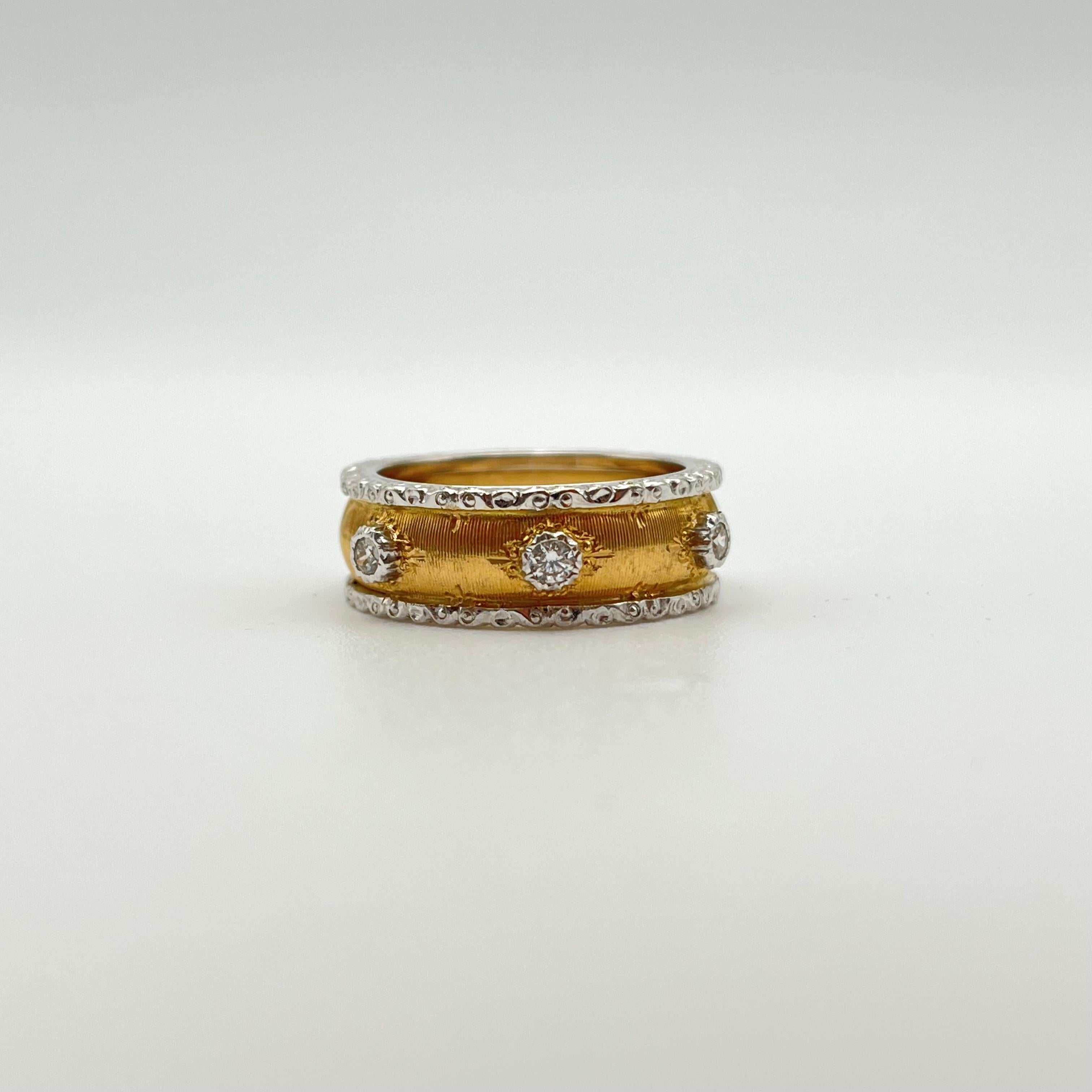 18KT Florentine Gravierte 3 Stein Band 2