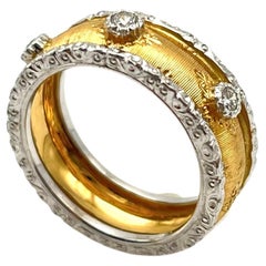 18KT Florentine Engraved 3 Stone Band 