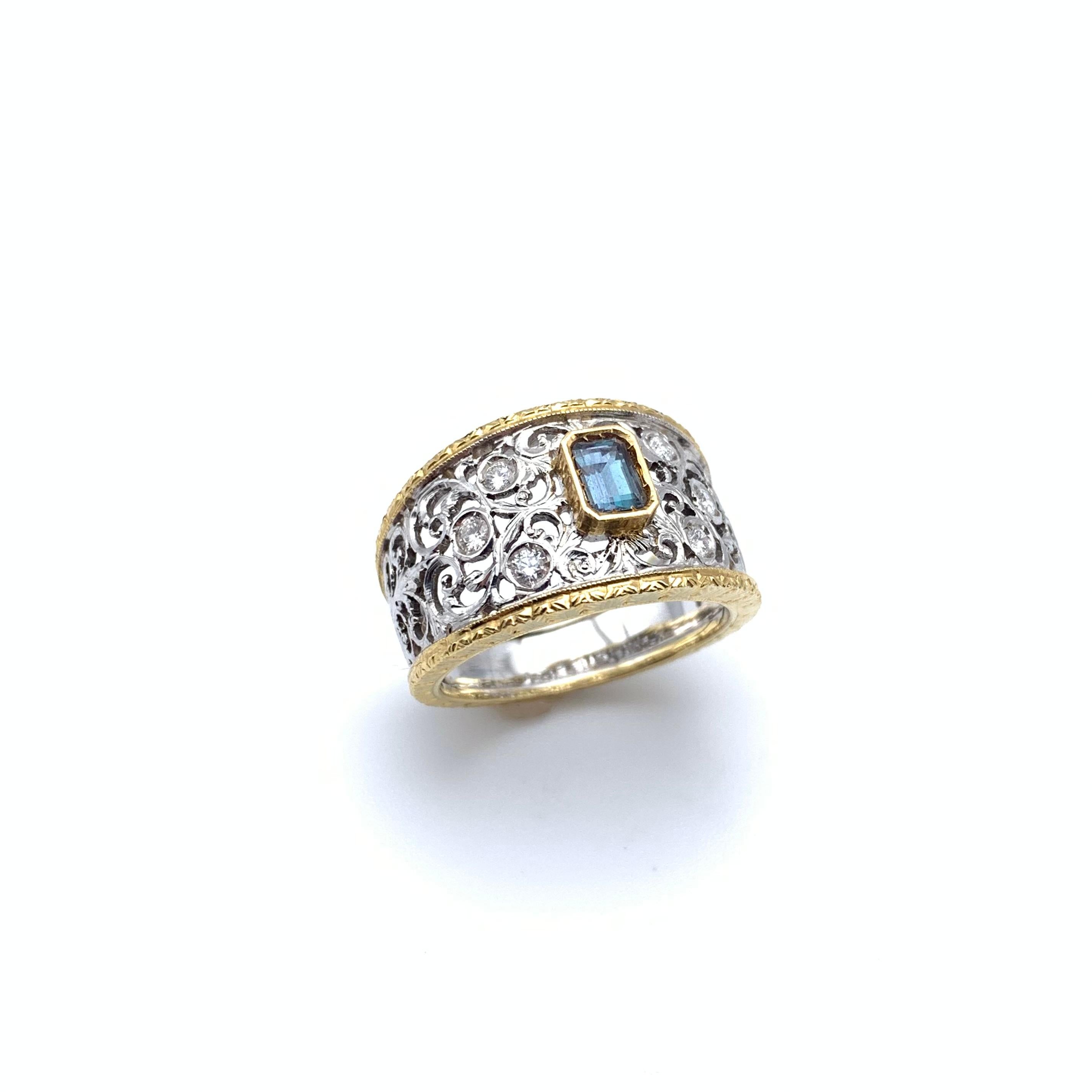 This one-of-a-kind piece was handmade by a multigenerational goldsmith outside of Florence, Italy. It's an exemplary model of Florentine engraving, a technique unique to Florence that has been practiced for over 600 years with no power tools. The