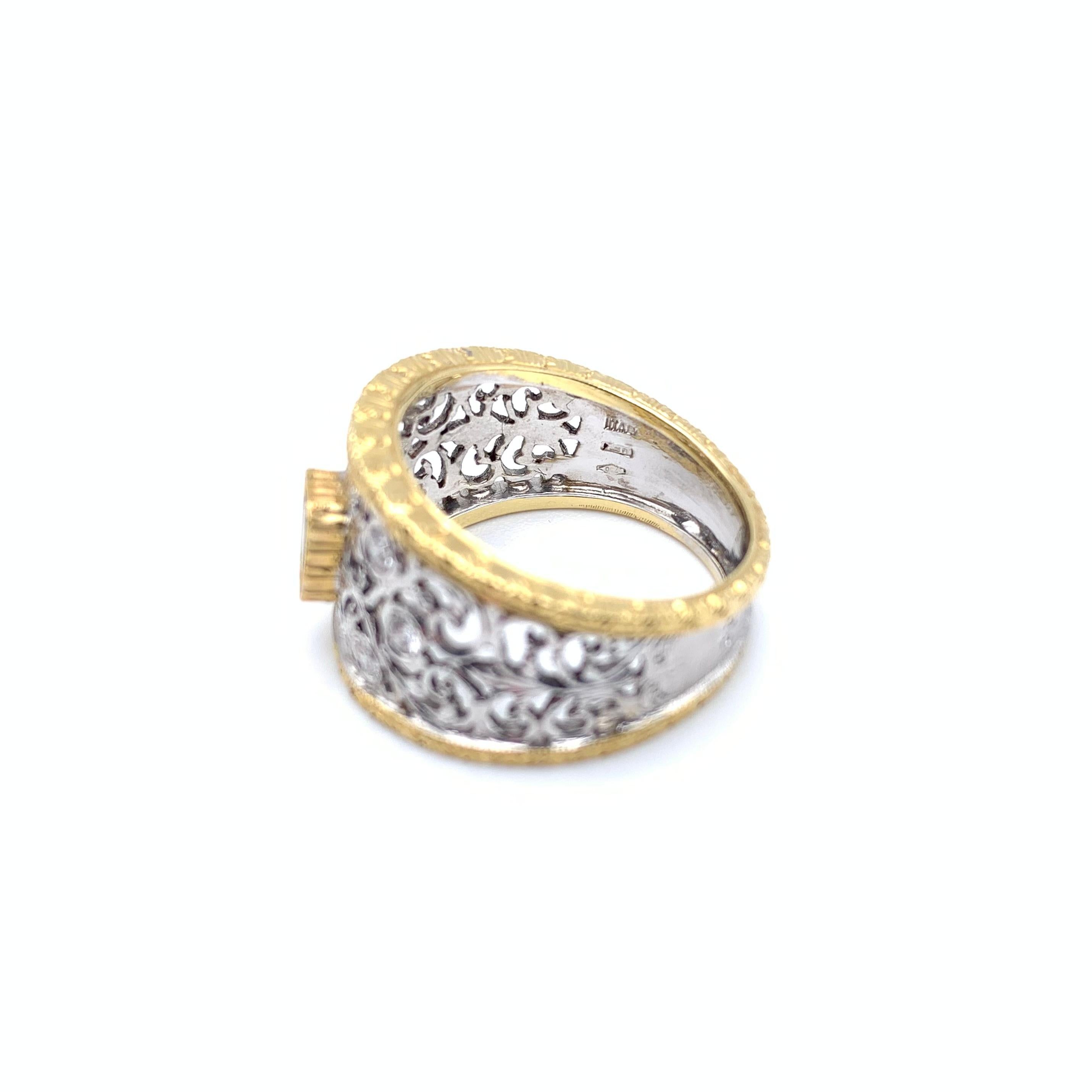18KT Florentine Engraved .64 CT Alexandrite & Diamond Ring For Sale 1