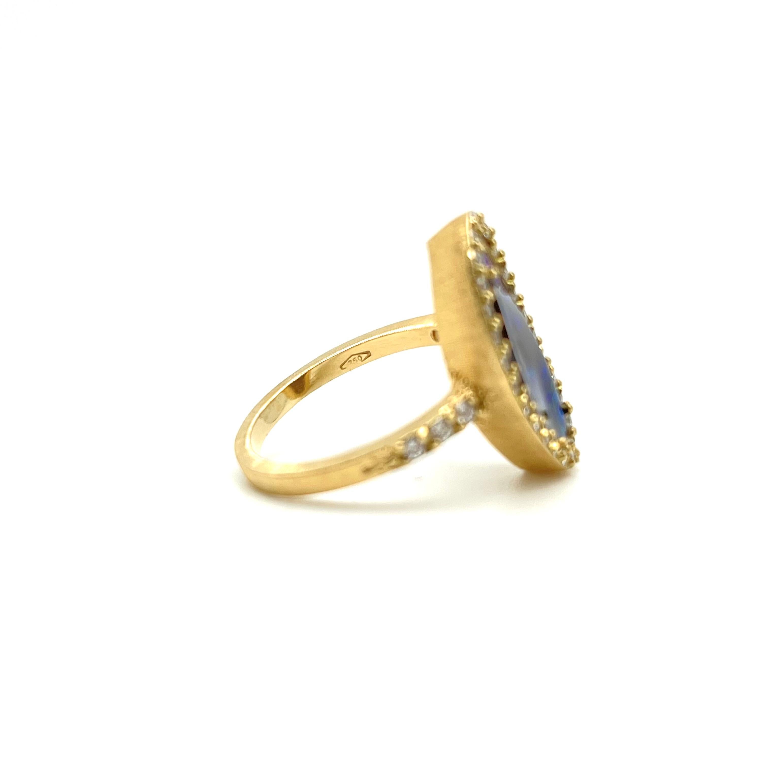 18KT Florentine Gravierter Australischer Opal & Diamant Ring Damen im Angebot